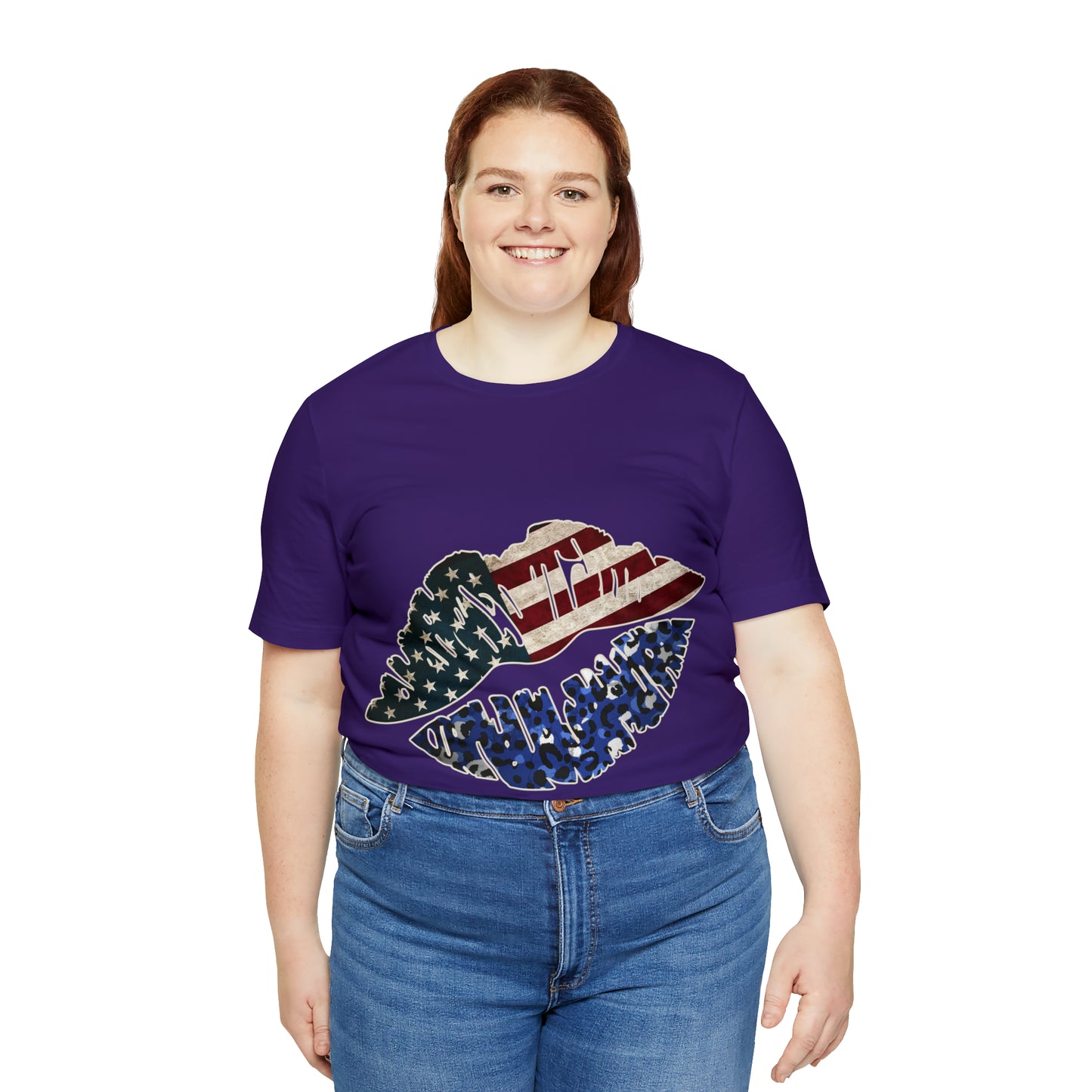 American Flag Lips 4th of July Unisex Jersey Short Sleeve Tee Patriotic Retro
