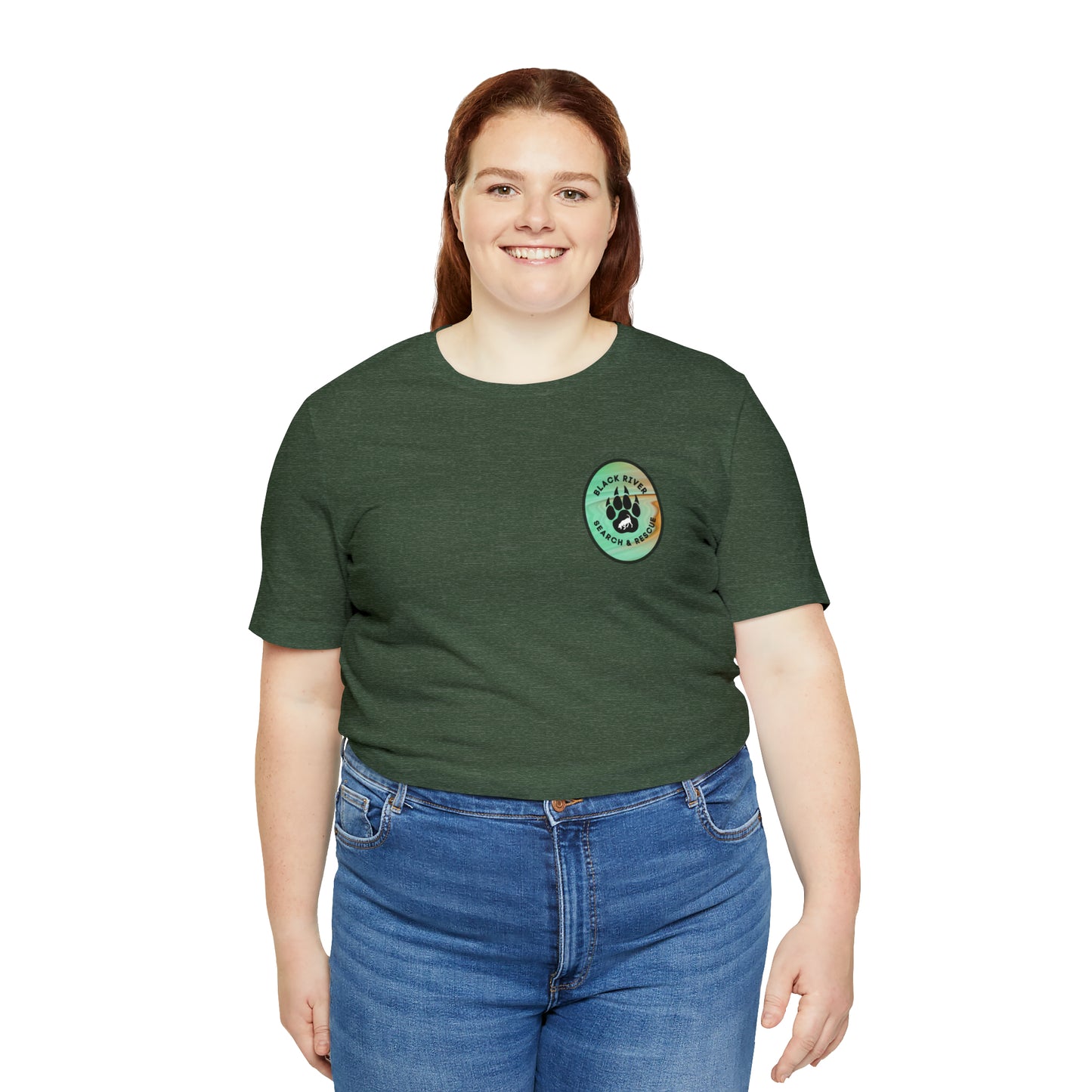 Green and Peach Marble Black River Search & Rescue Logo Unisex Jersey Short Sleeve Tee