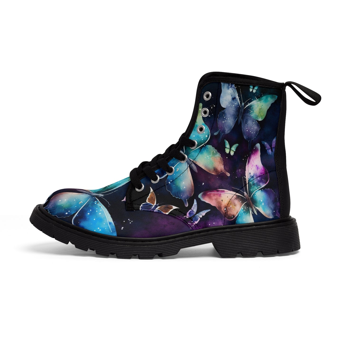 Women's Canvas Boots, watercolor butterflies, multi-color