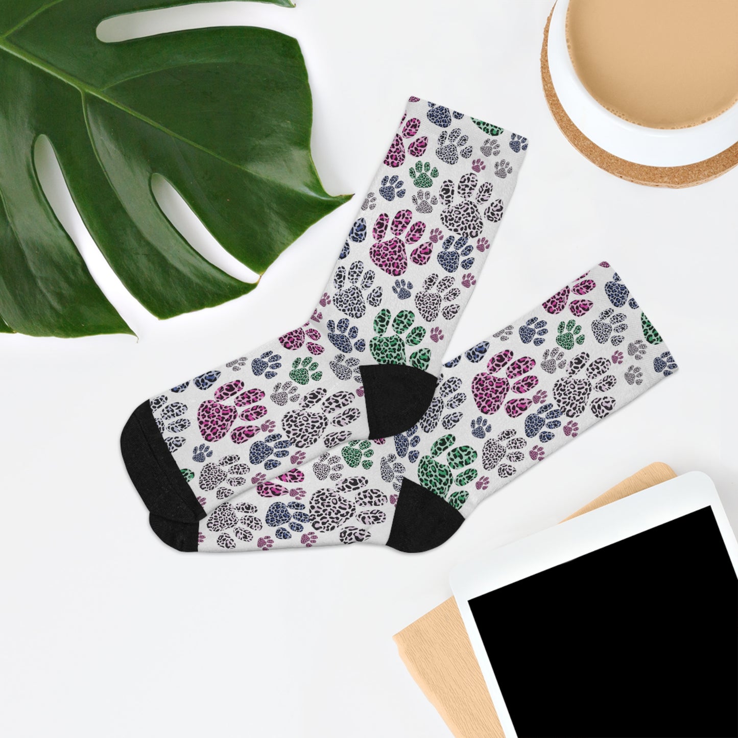Multicolor Leopard  Pawprint Recycled Poly Socks