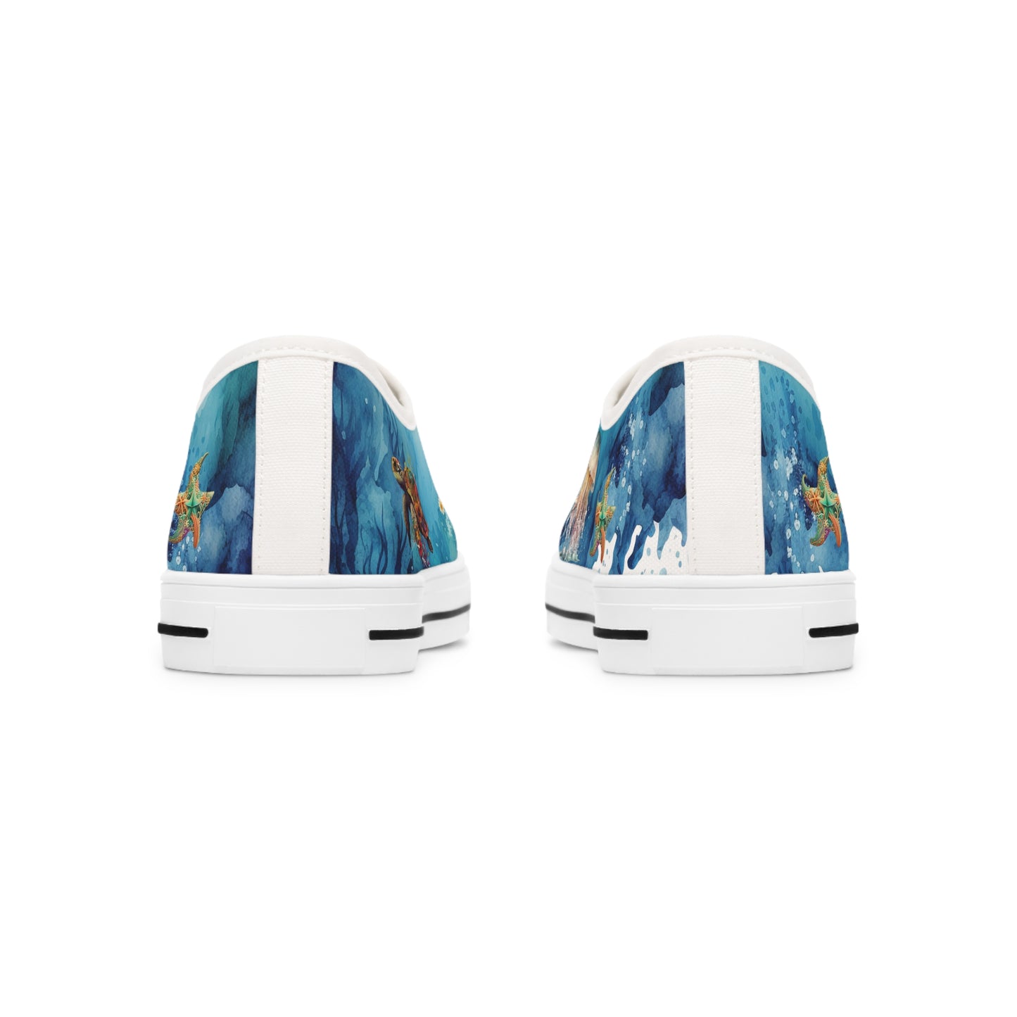 Women's Low Top Sneakers, Under Sea, Jellyfish, Turtle, Seahorse, Starfish