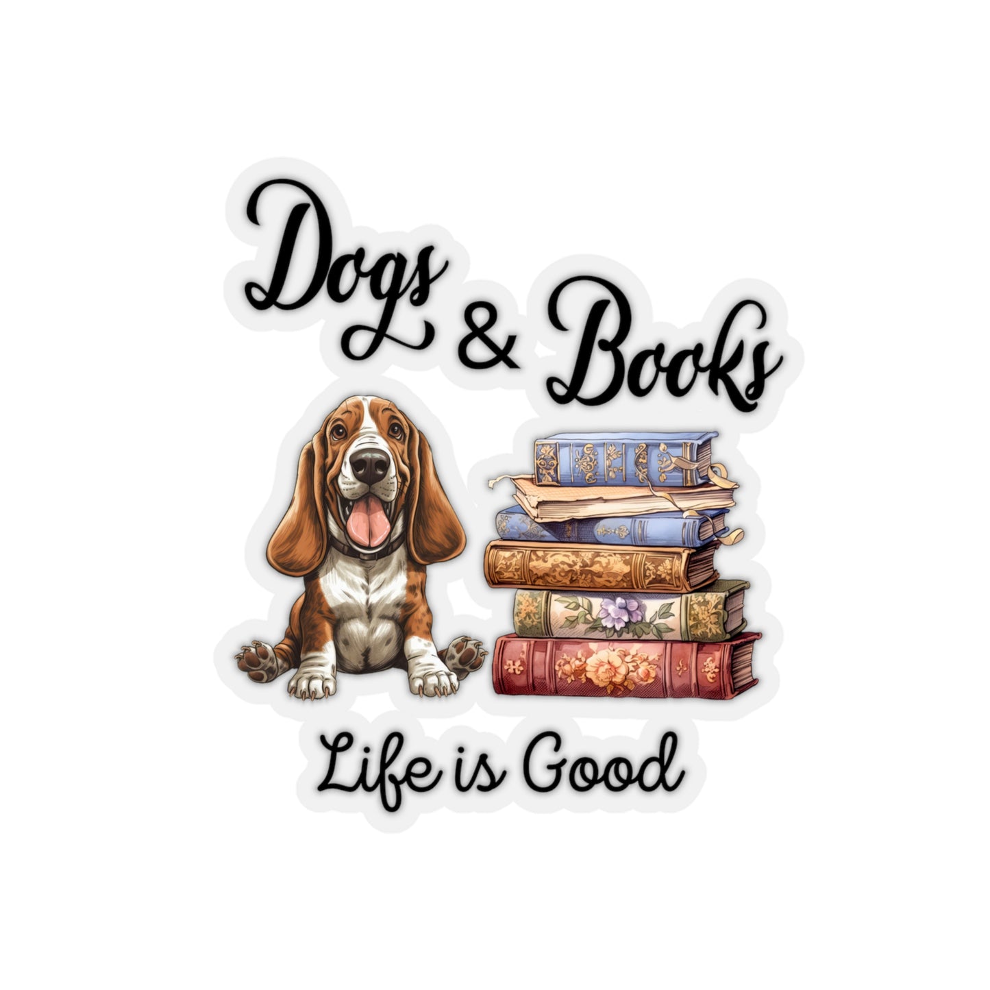 Bassett Hound dogs and Books Kiss-Cut Stickers