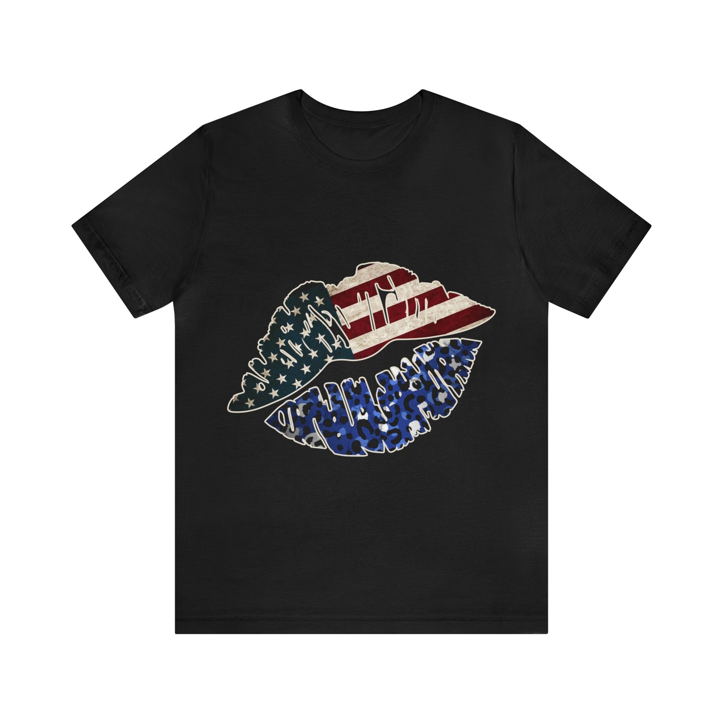 American Flag Lips 4th of July Unisex Jersey Short Sleeve Tee Patriotic Retro