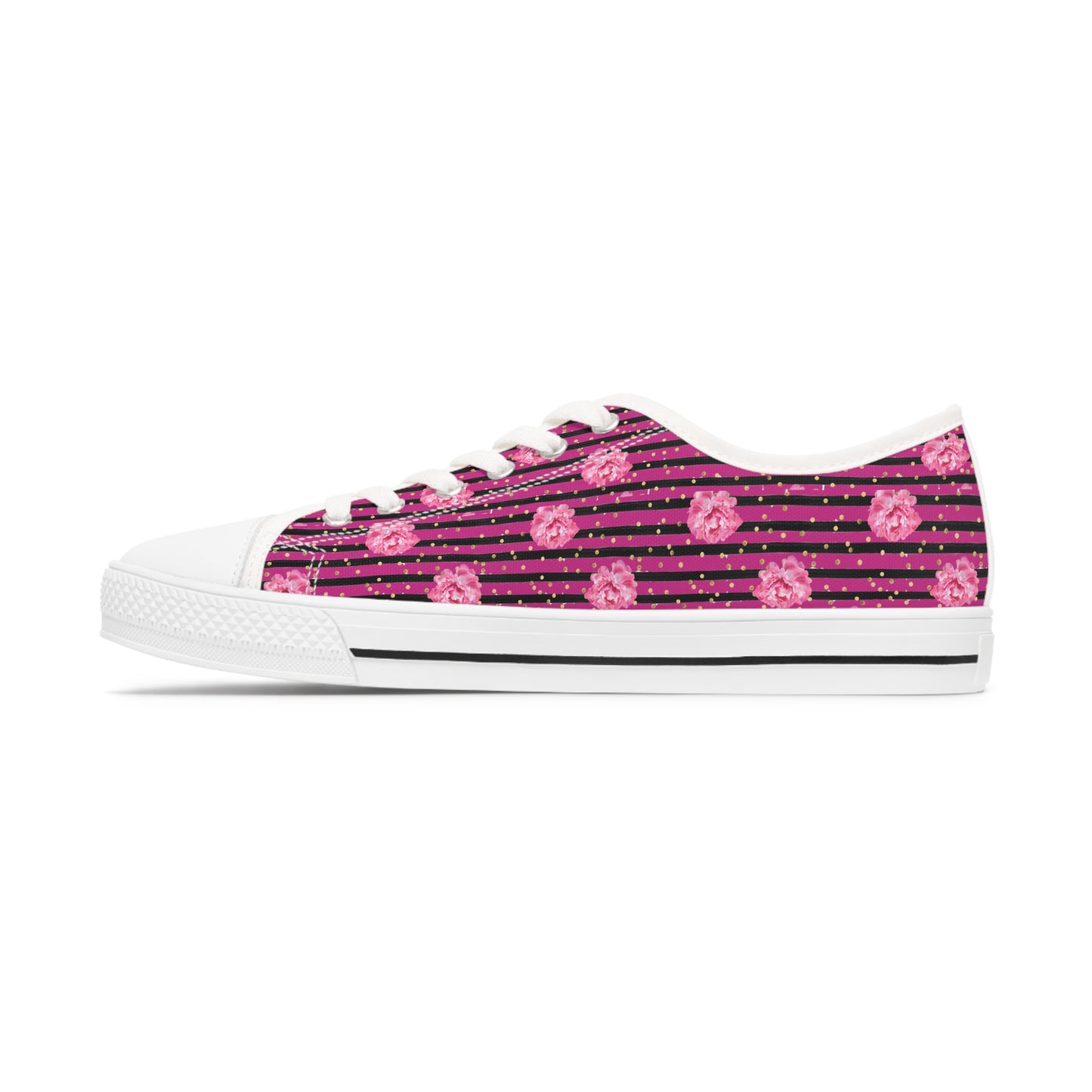 Rose and Black Striped Print Women's Low Top Sneakers