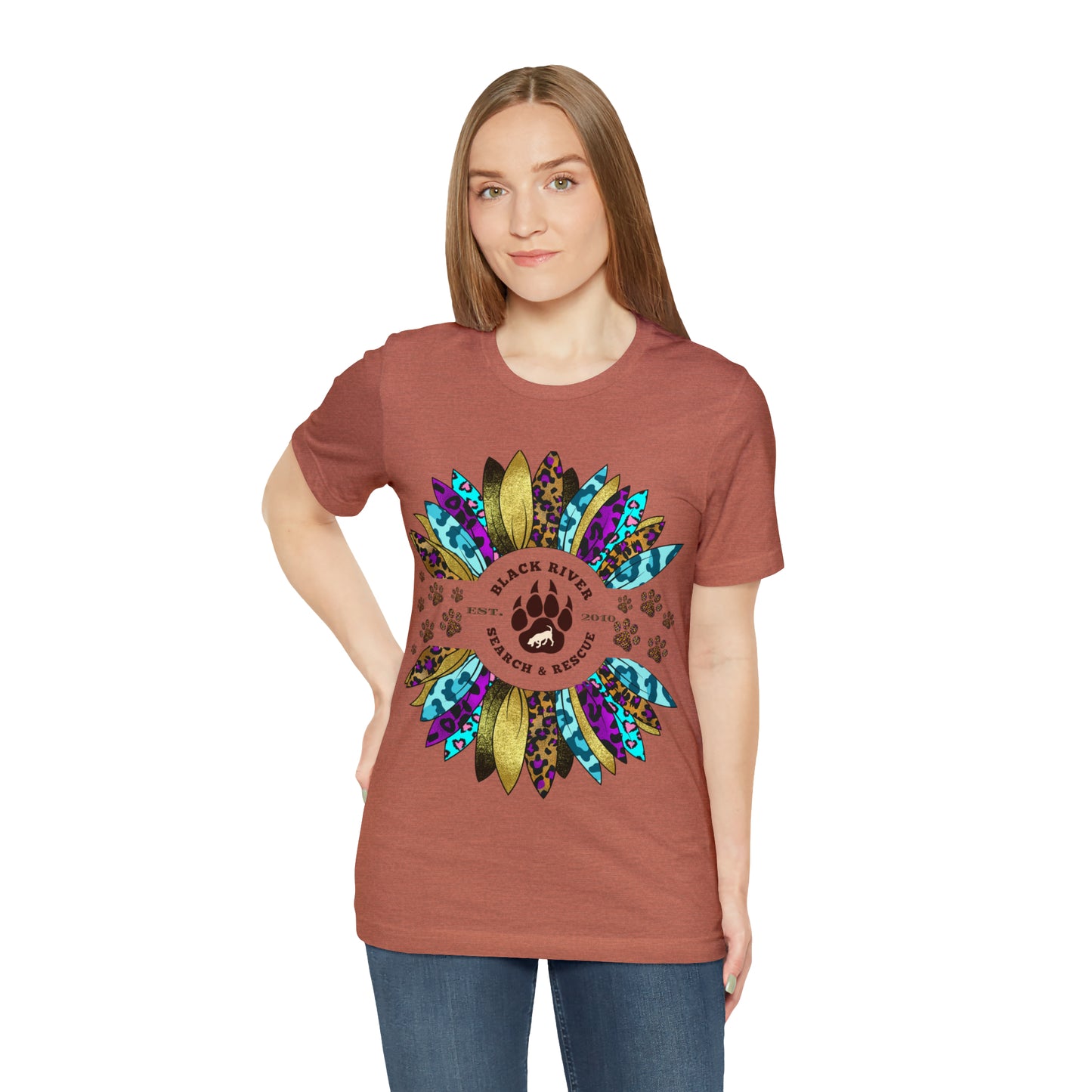 Black River Search & Rescue Logo Multicolor Sunflower Unisex Jersey Short Sleeve Tee