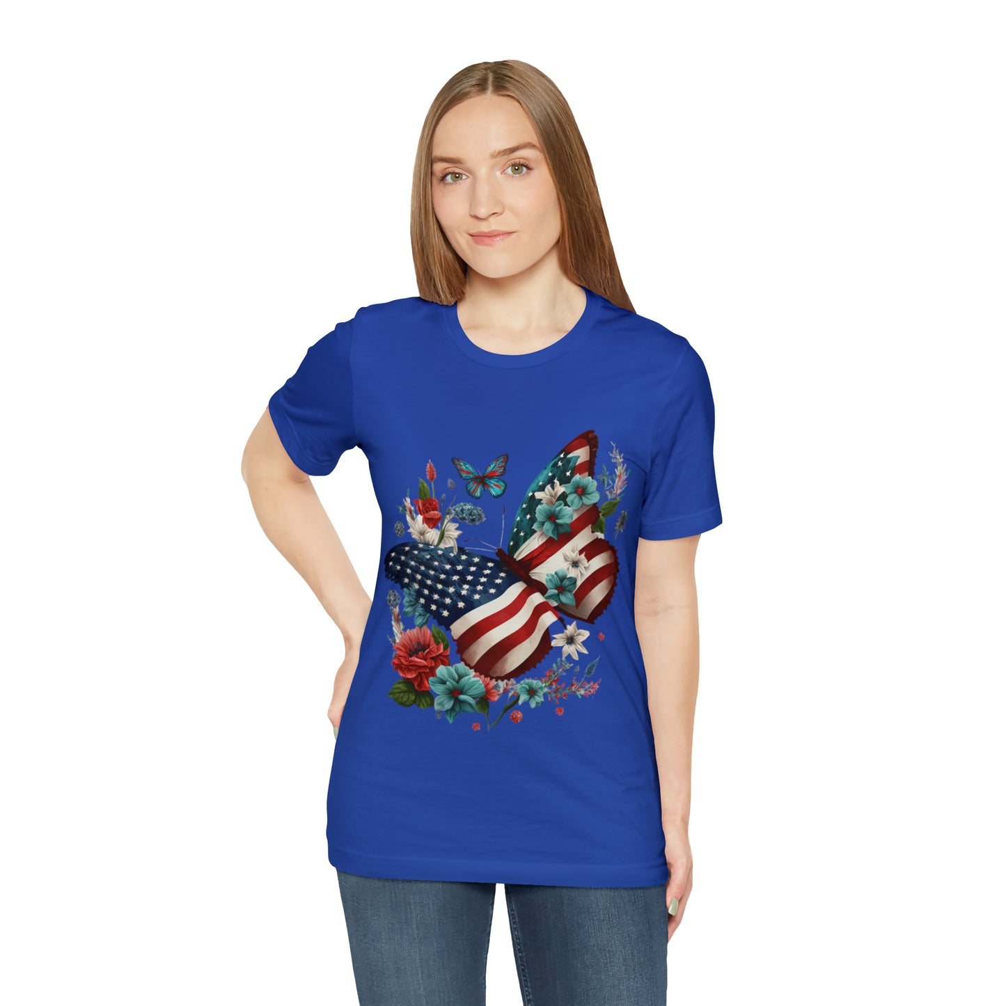 Unisex Jersey Short Sleeve Tee, American Flag, Butterfly, Patriotic