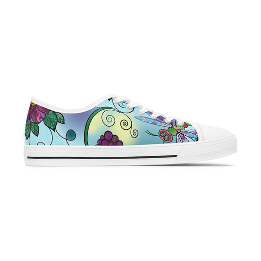 Women's Low Top Sneakers, Butterfly, Flower, Colorful, dragonfly