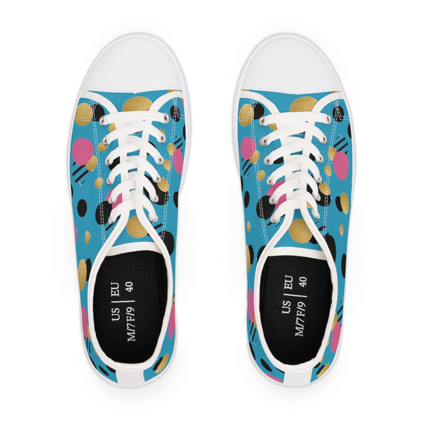 Turquoise pink black and gold polka dot Print Women's Low Top Sneakers