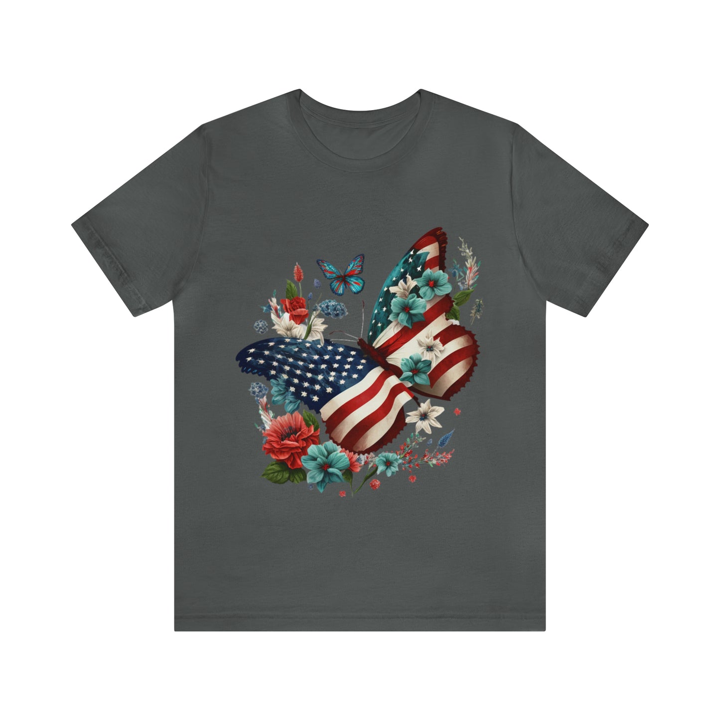 Unisex Jersey Short Sleeve Tee, American Flag, Butterfly, Patriotic