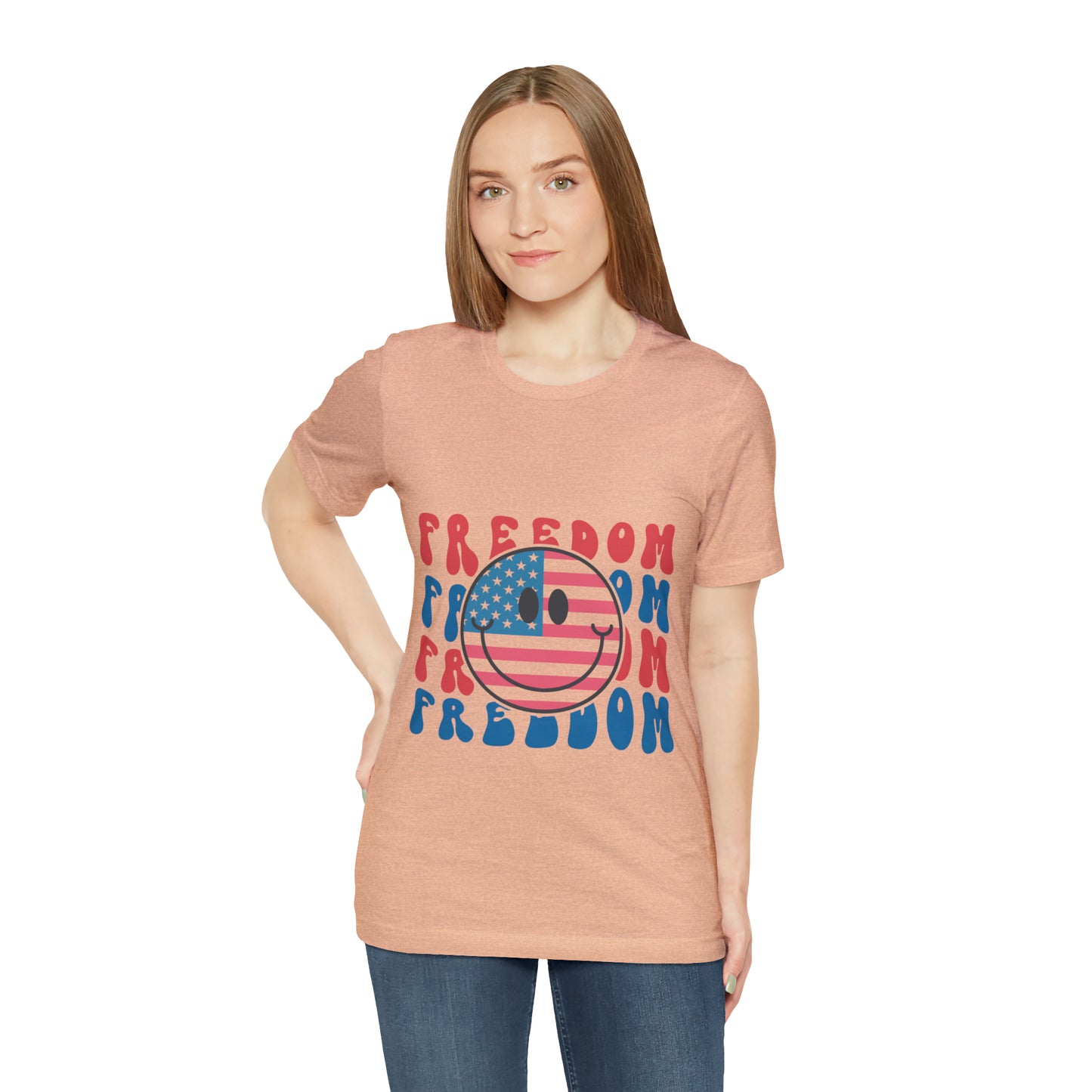 Freedom Smiley Face Flag Unisex Jersey Short Sleeve Tee Patriotic American Flag