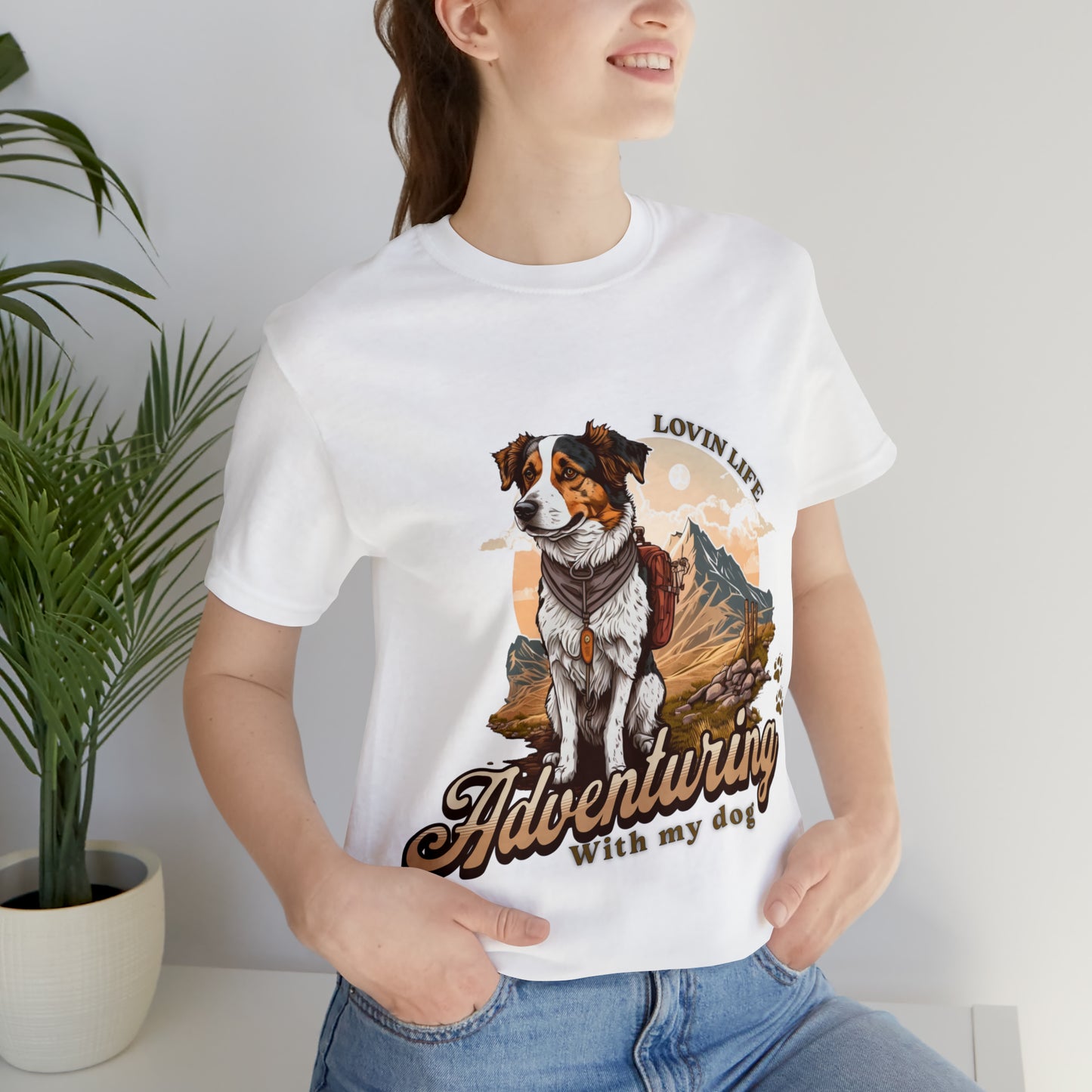 Adventuring with my Dog Short Sleeve Tee, Vintage Outdoor theme