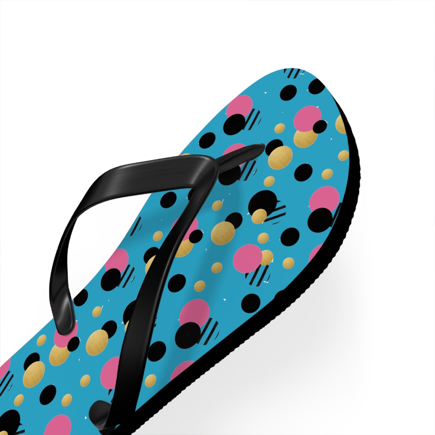 Turquoise pink, black gold polka dot Flip Flops