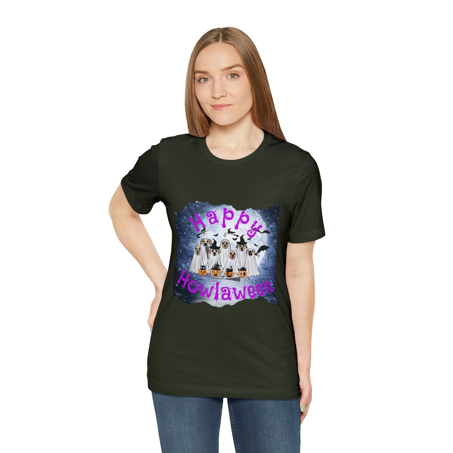 Happy Howlaween Dog Purple Short Sleeve Tee, Halloween shirt