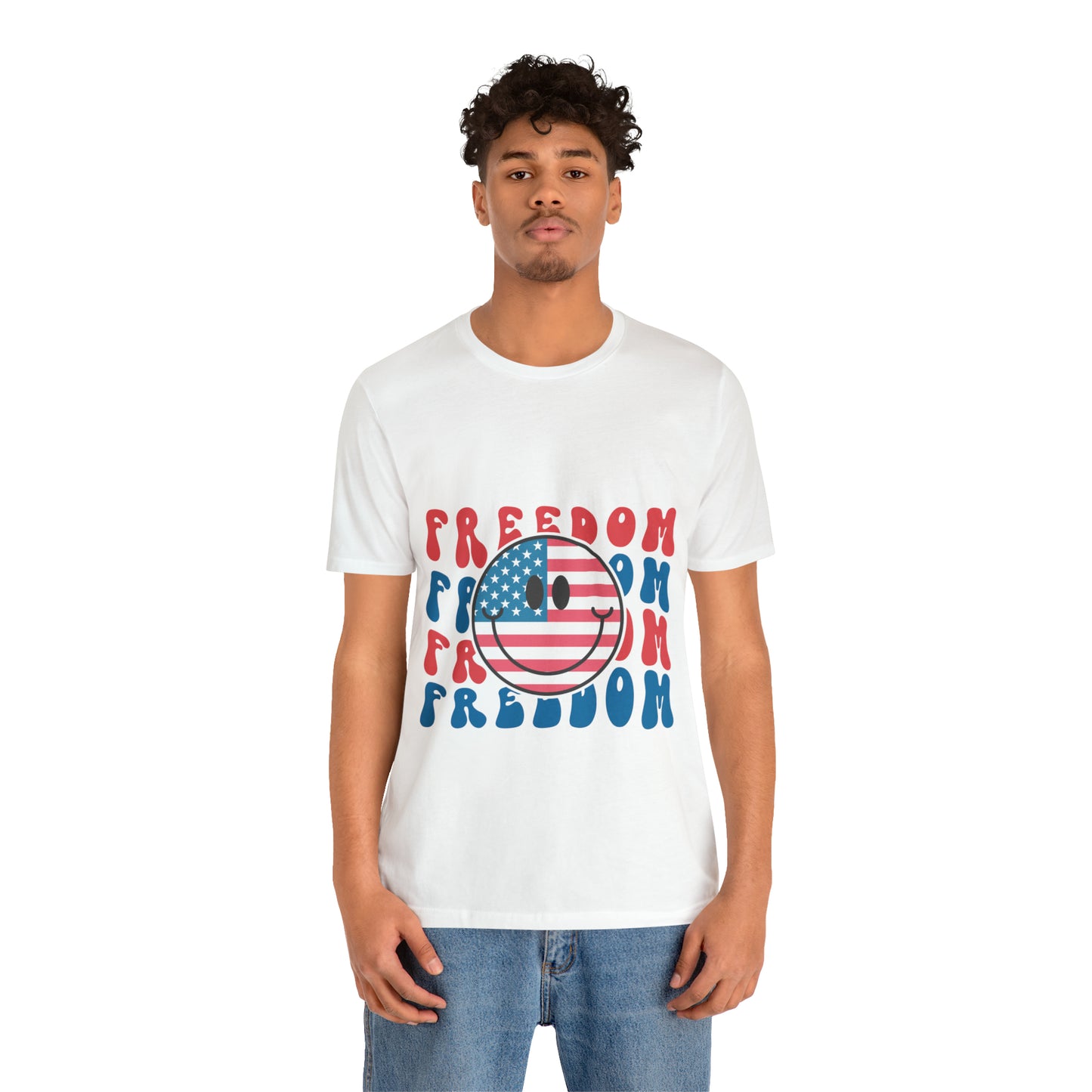 Freedom Smiley Face Flag Unisex Jersey Short Sleeve Tee Patriotic American Flag