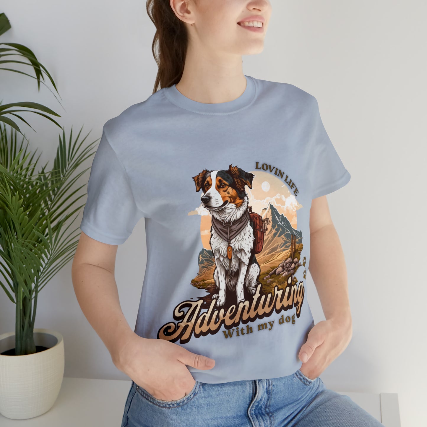 Adventuring with my Dog Short Sleeve Tee, Vintage Outdoor theme
