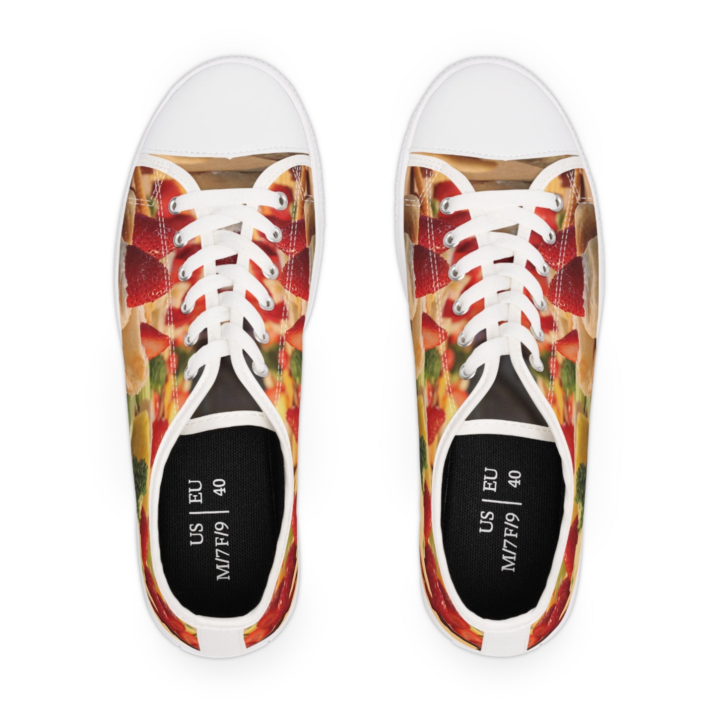 Women's Low Top Sneakers, Strawberry, Cheese, Fruit, Food