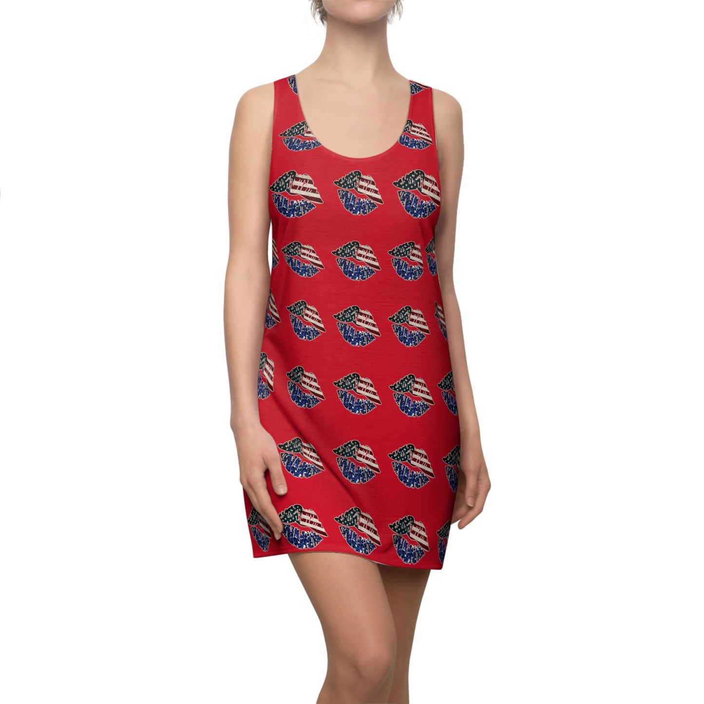 4th of July flag Lips Red Women's Cut & Sew Racerback Dress Patriotic