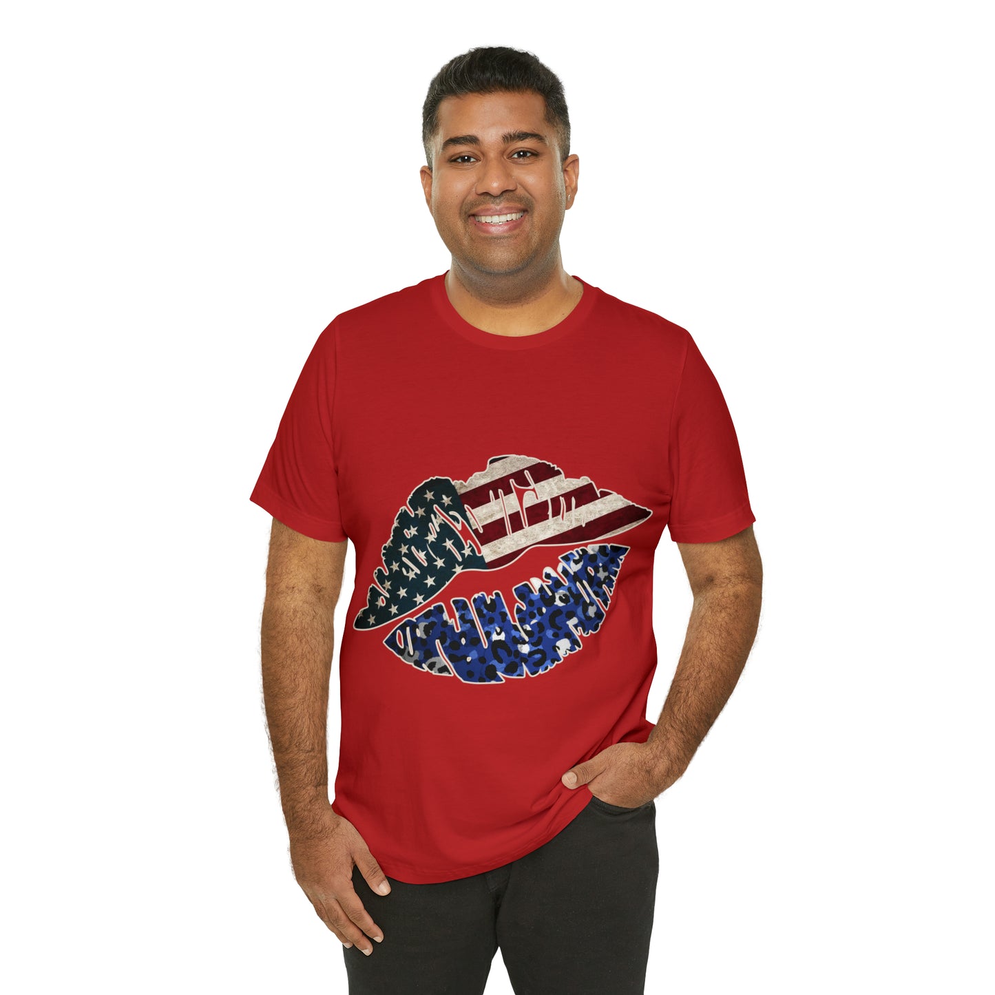 American Flag Lips 4th of July Unisex Jersey Short Sleeve Tee Patriotic Retro