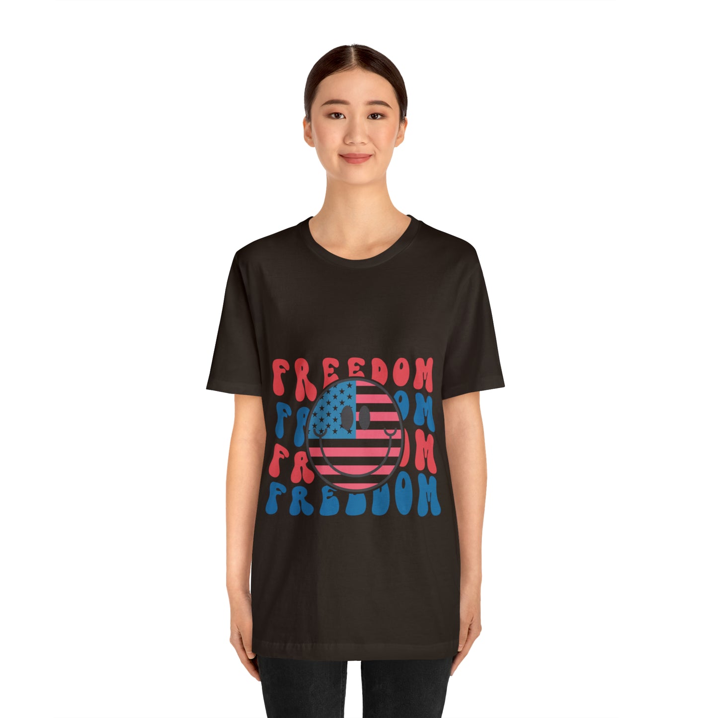 Freedom Smiley Face Flag Unisex Jersey Short Sleeve Tee Patriotic American Flag