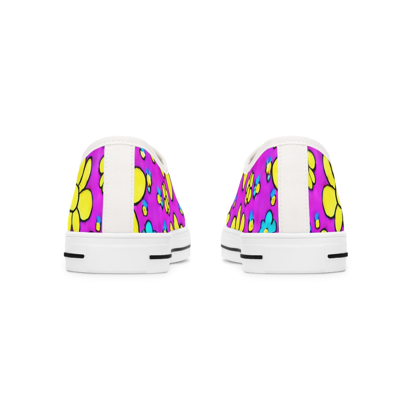 Women's Low Top Sneakers, Retro Flowers, Purple, Yellow, Multi-color flowers