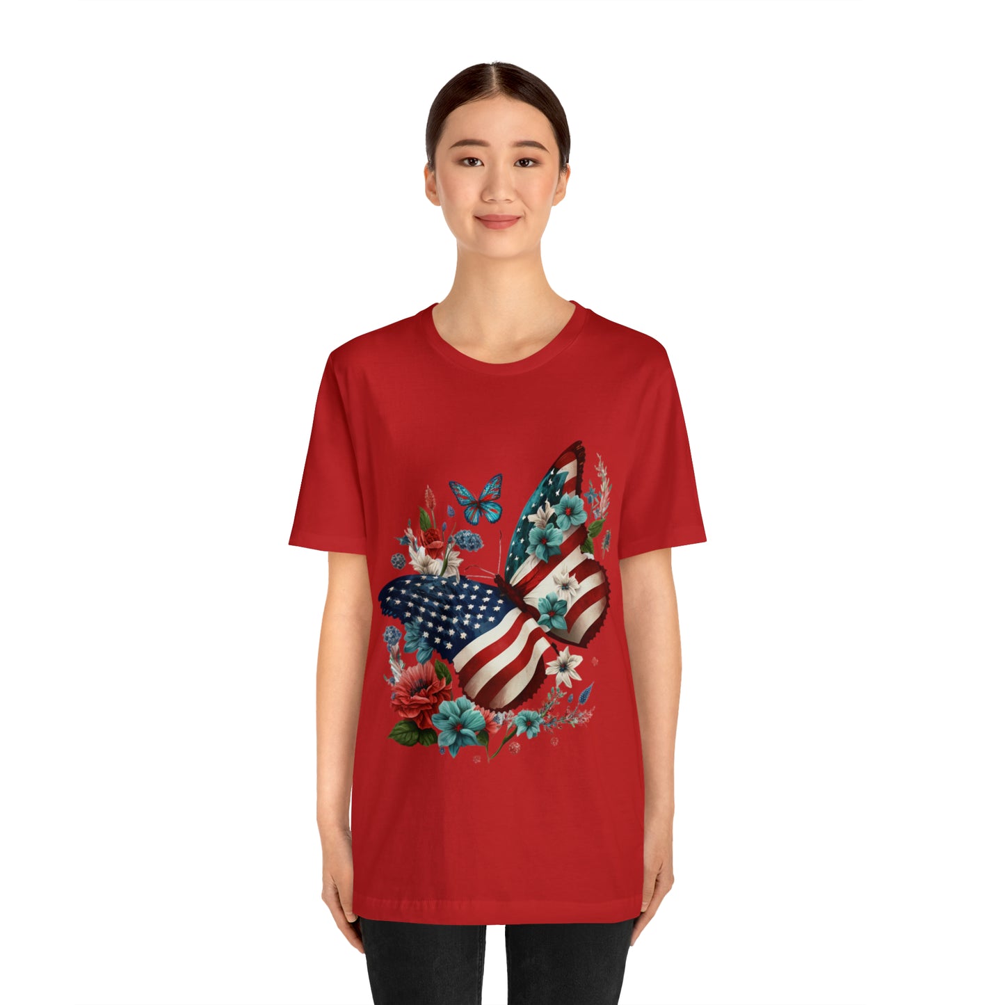 Unisex Jersey Short Sleeve Tee, American Flag, Butterfly, Patriotic