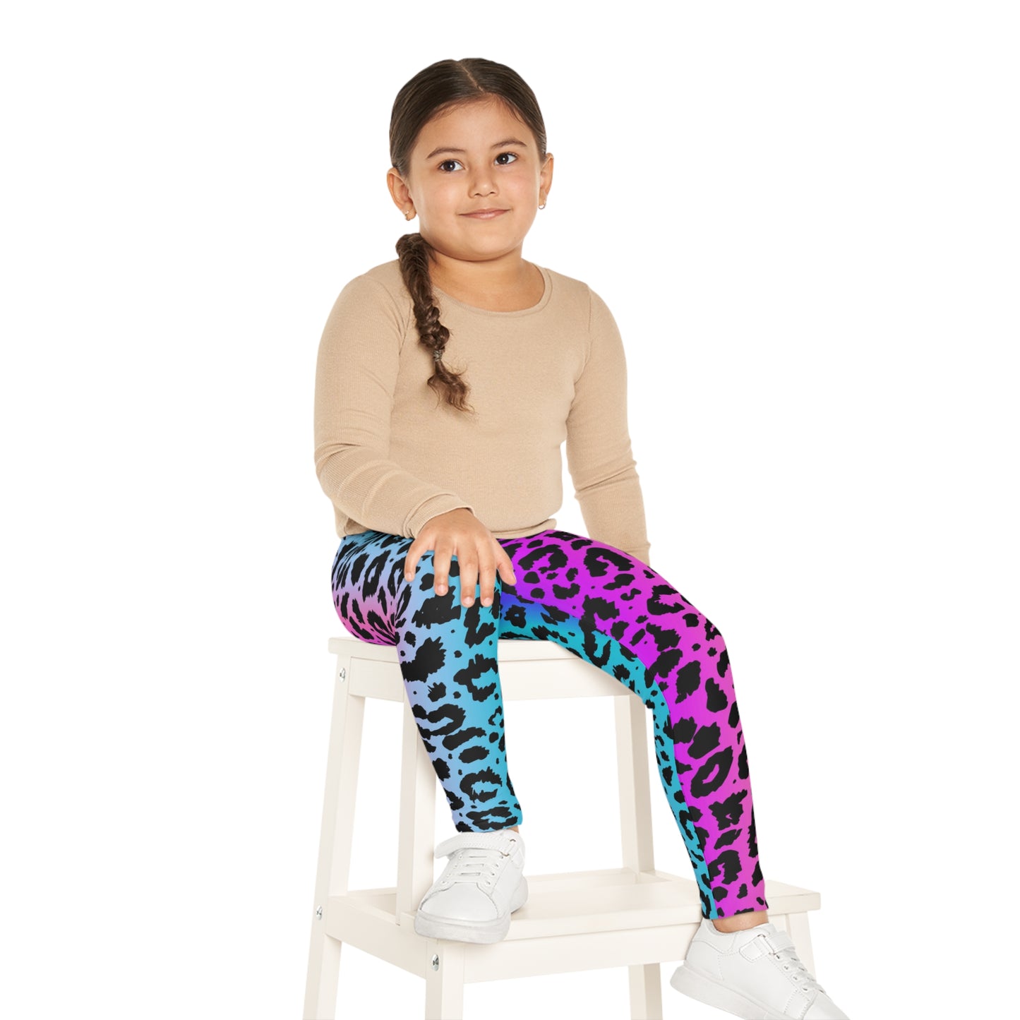 Pink and Blue Leopard Print Kids Leggings