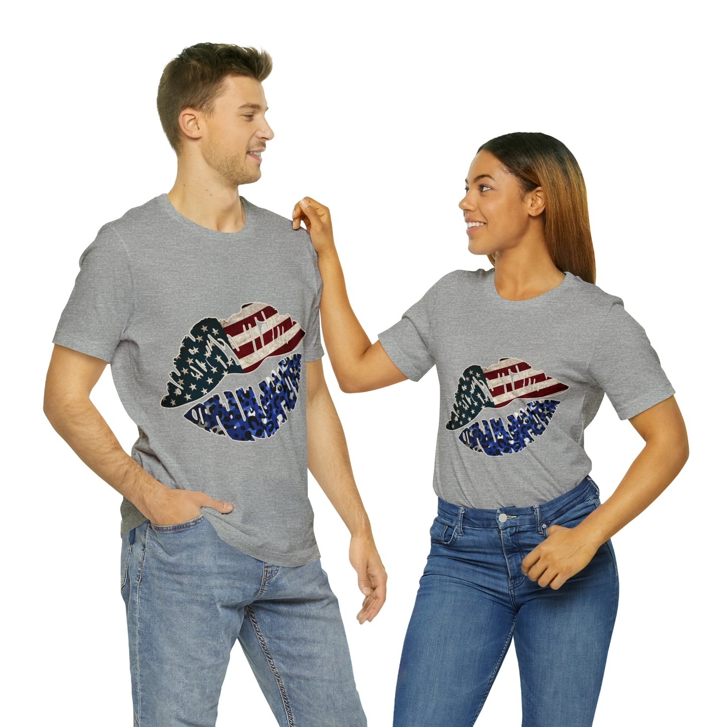 American Flag Lips 4th of July Unisex Jersey Short Sleeve Tee Patriotic Retro