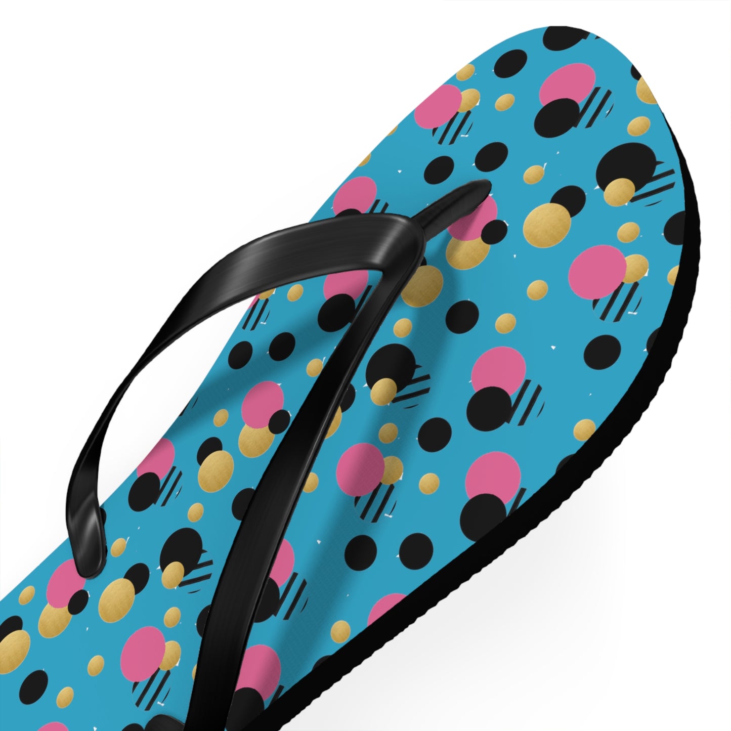 Turquoise pink, black gold polka dot Flip Flops