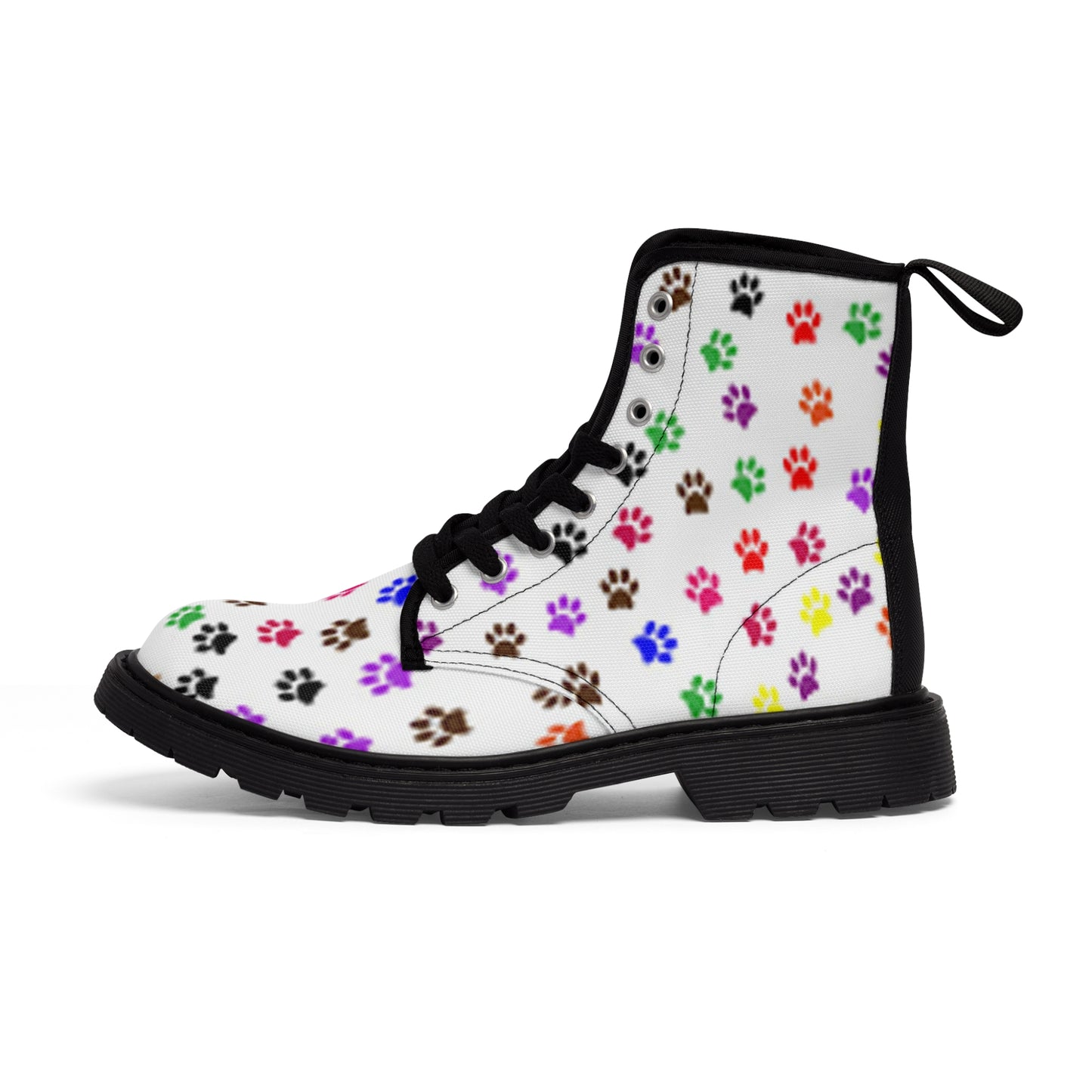 Women's Canvas Boots, Pawprints, Multi-color, Dog, Cat