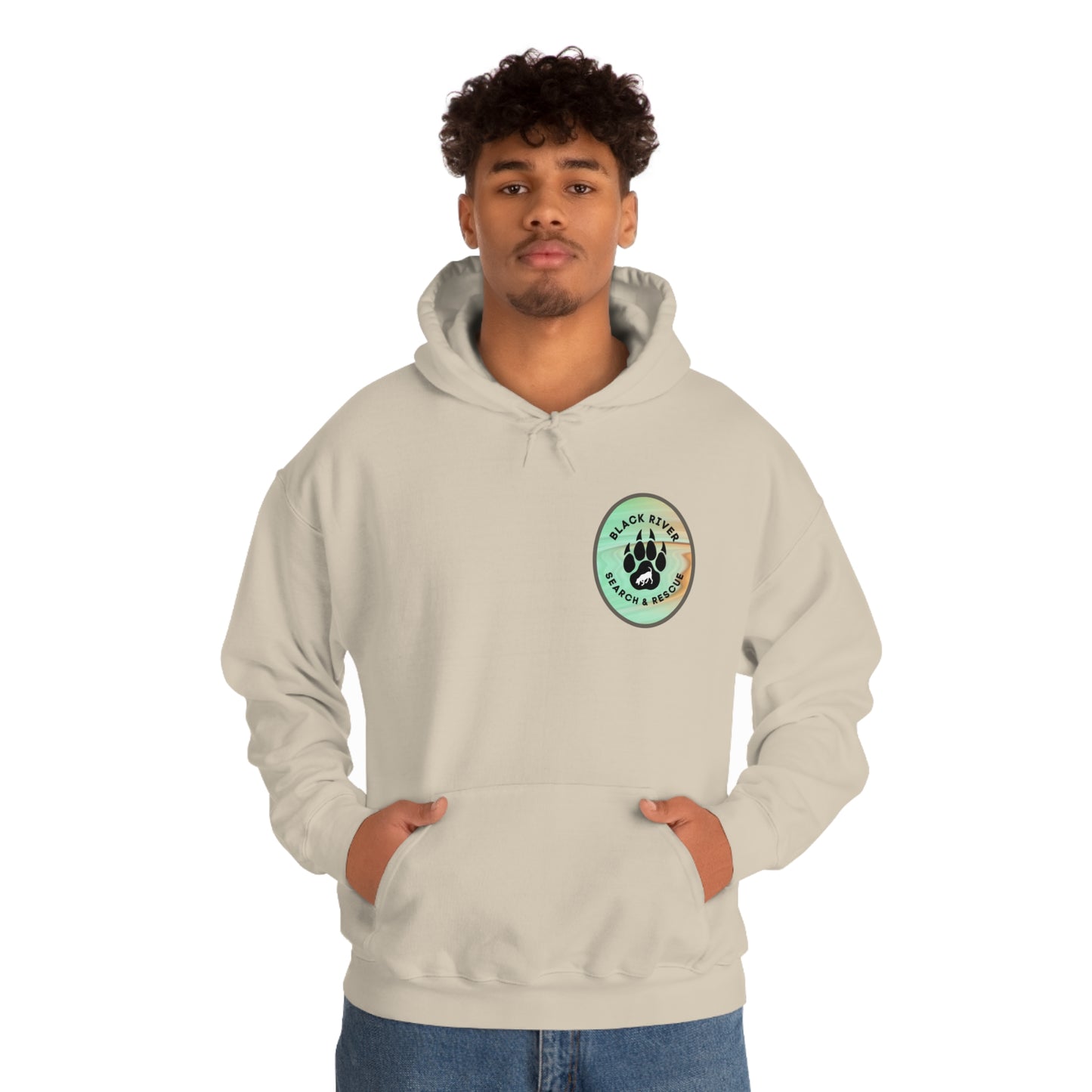 Green and Peach Marble Black River Search & Rescue Logo Unisex Heavy Blend™ Hooded Sweatshirt