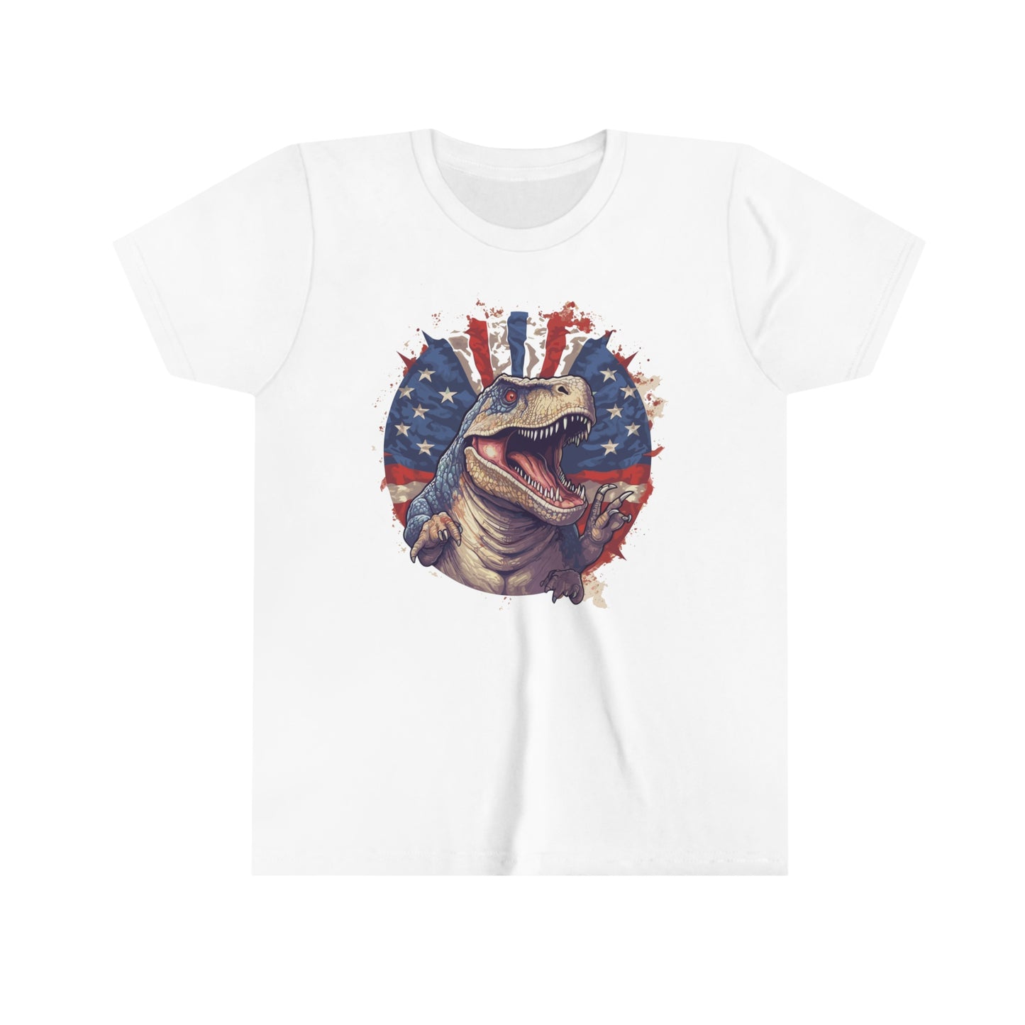 T-Rex July 4th Youth Short Sleeve Tee Patriotic American Flag Dinosaur t-shirt