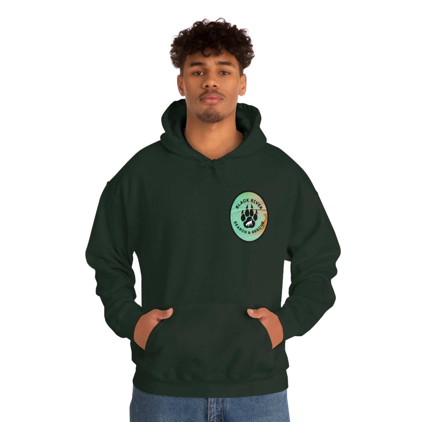 Green and Peach Marble Black River Search & Rescue Logo Unisex Heavy Blend™ Hooded Sweatshirt