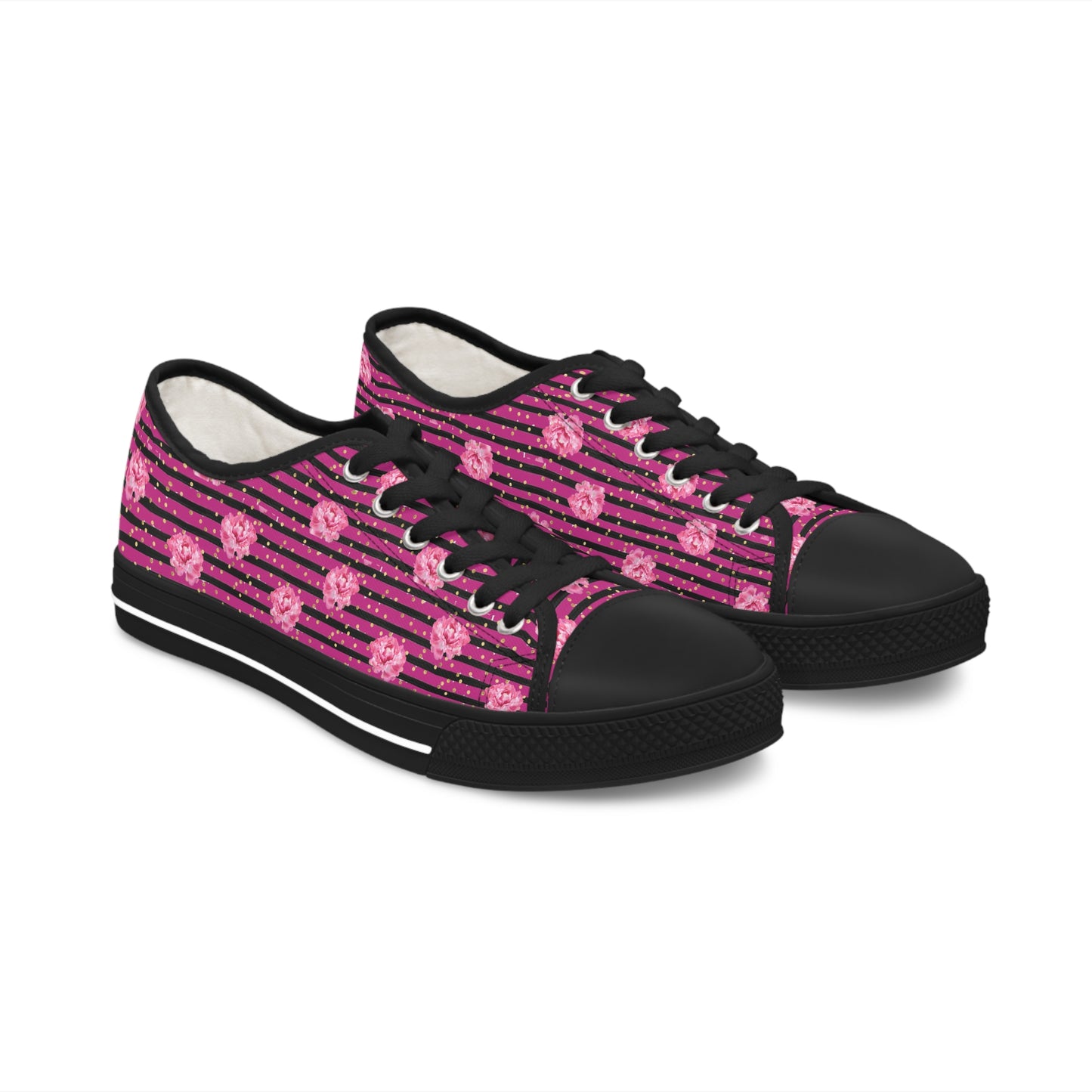 Rose and Black Striped Print Women's Low Top Sneakers