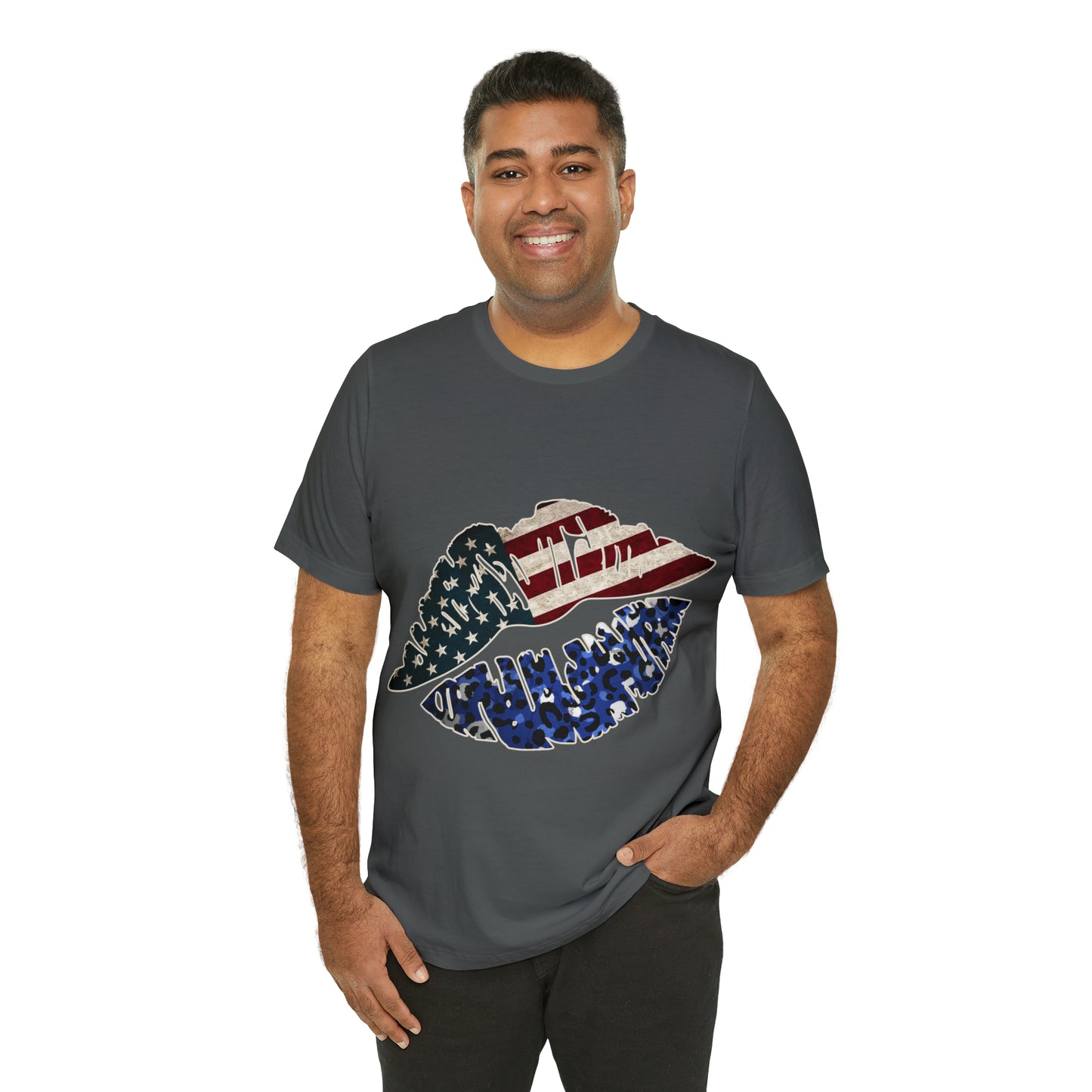 American Flag Lips 4th of July Unisex Jersey Short Sleeve Tee Patriotic Retro