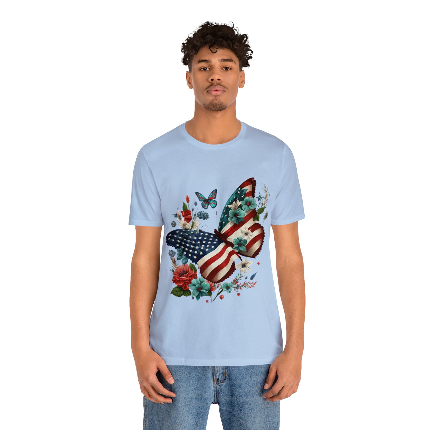 Unisex Jersey Short Sleeve Tee, American Flag, Butterfly, Patriotic