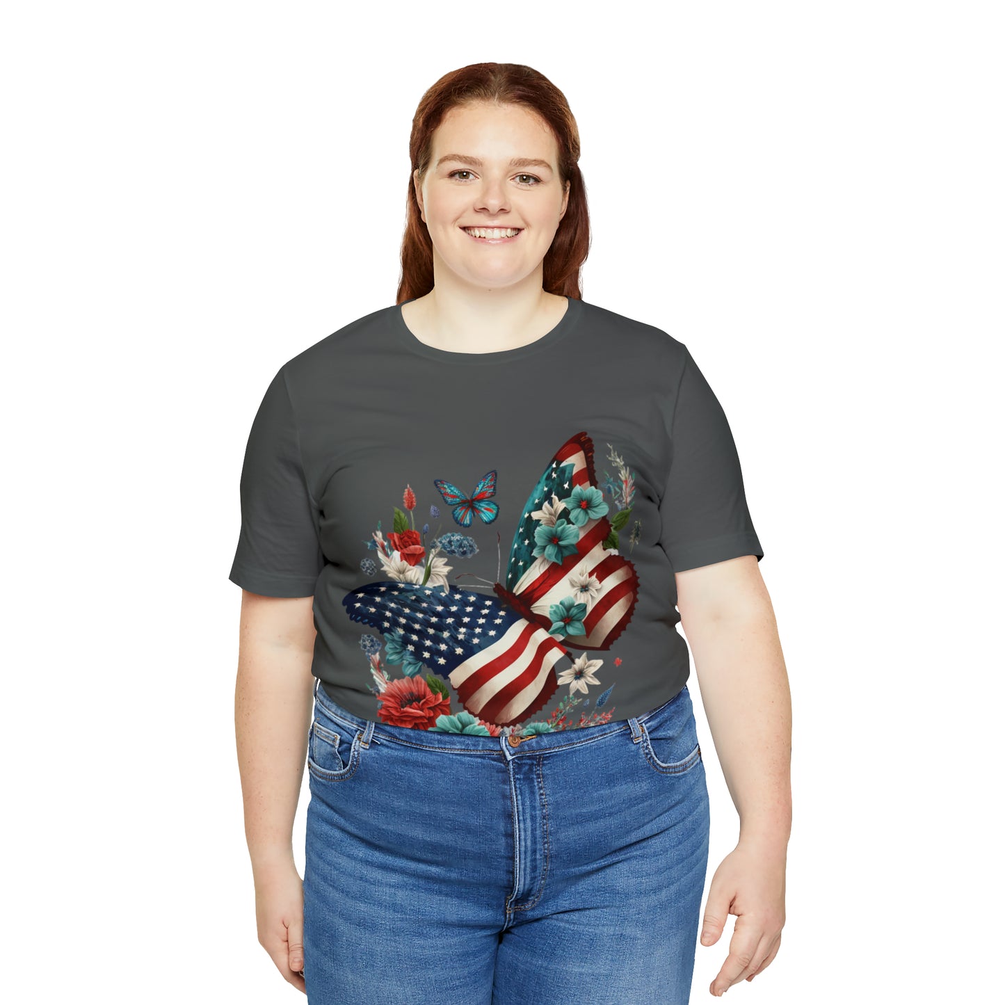 Unisex Jersey Short Sleeve Tee, American Flag, Butterfly, Patriotic