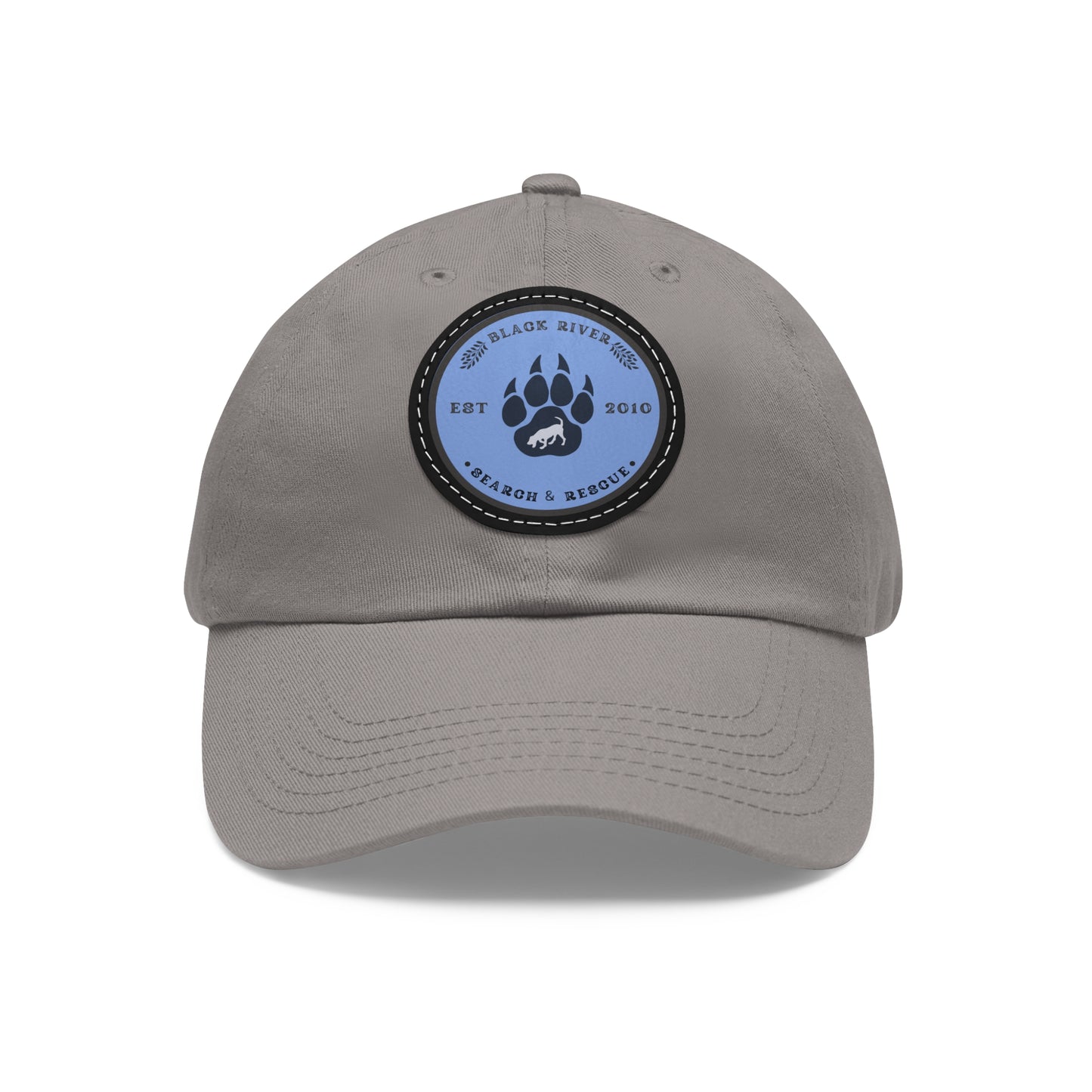 Copy of Unisex Hat with Leather Patch (Round), Black River Search & Rescue Logo, Vintage Blue patch