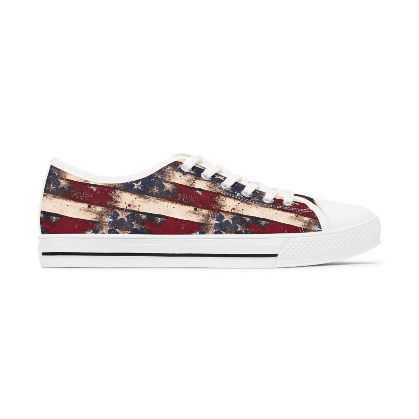 Distressed American Flag Print Women's Low Top Sneakers July 4th Patriotic