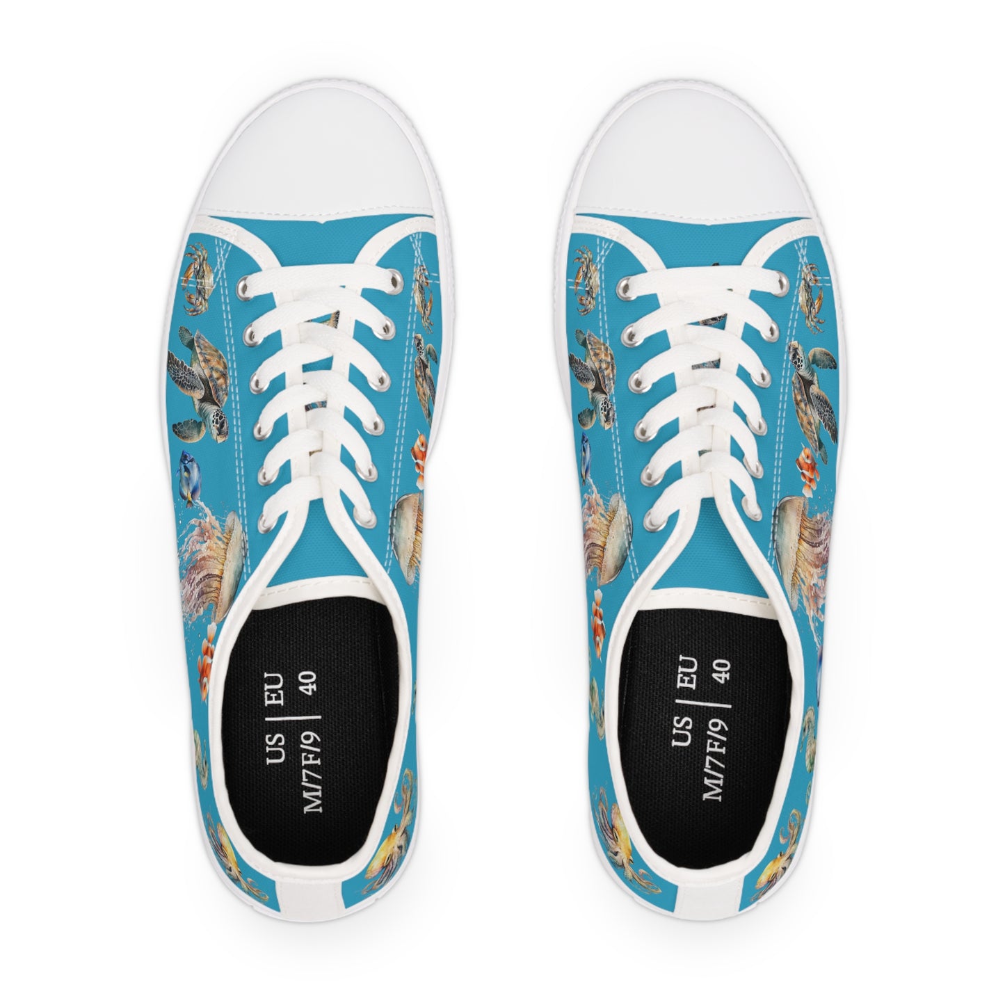 Womens Low Top Sneakers, Sea creatures sneakers, octopus shoe, seahorse canvas shoe, jellyfish, crab, fish