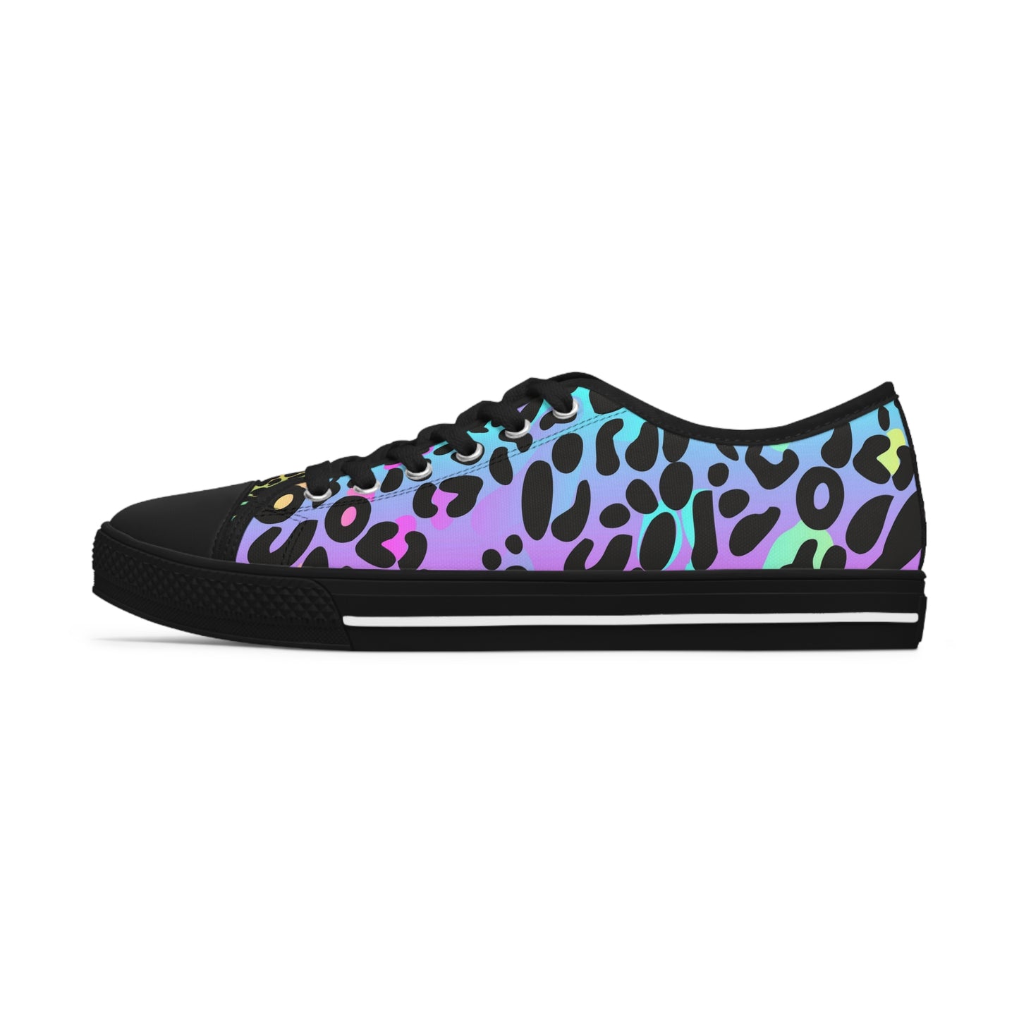 Women's Low Top Sneakers, Multicolor leopard print, Rainbow, Blue, Yellow, Aqua