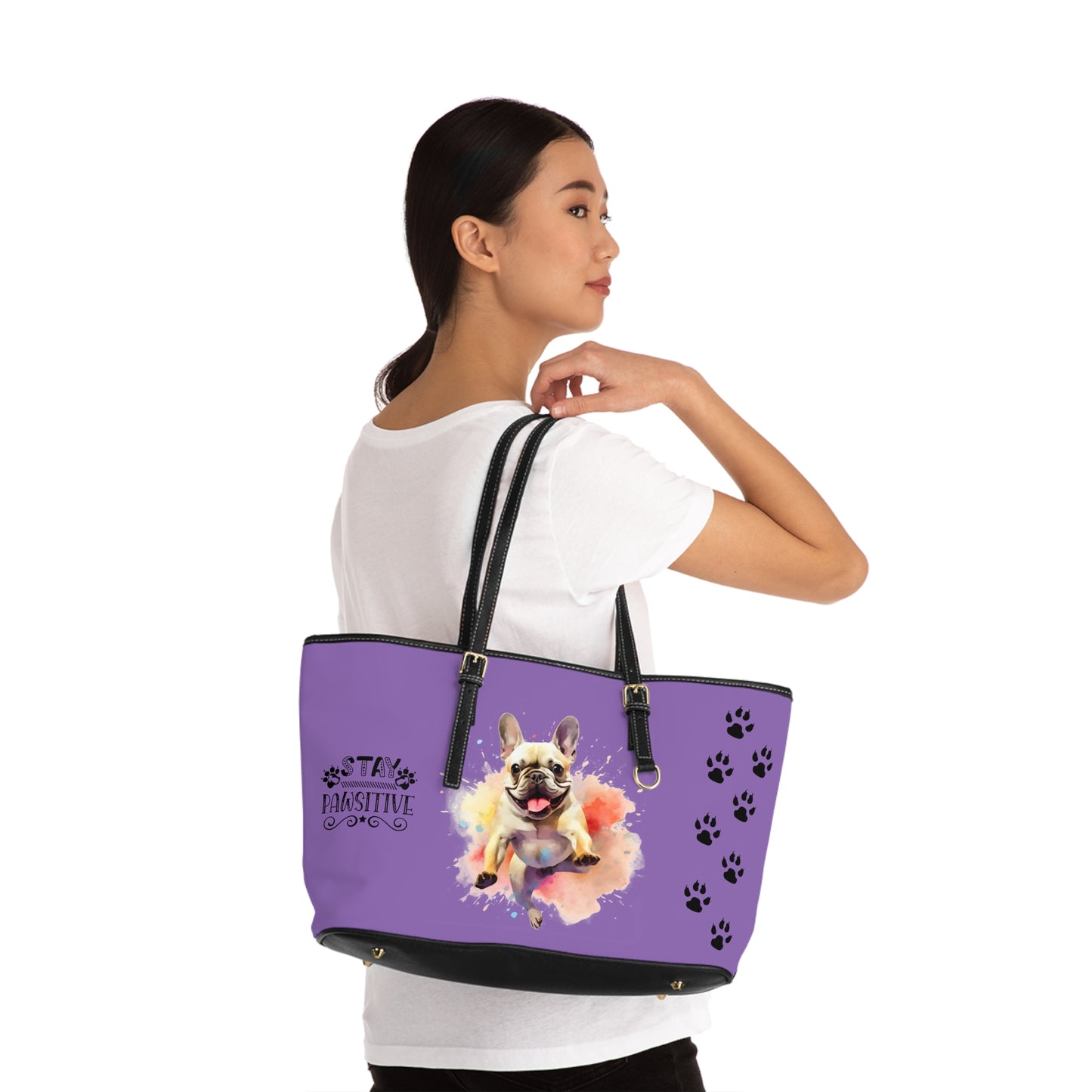 French Bulldog Leather Shoulder Bag Purple two Frenchie pictures You Had Me at Woof Stay Pawsitive