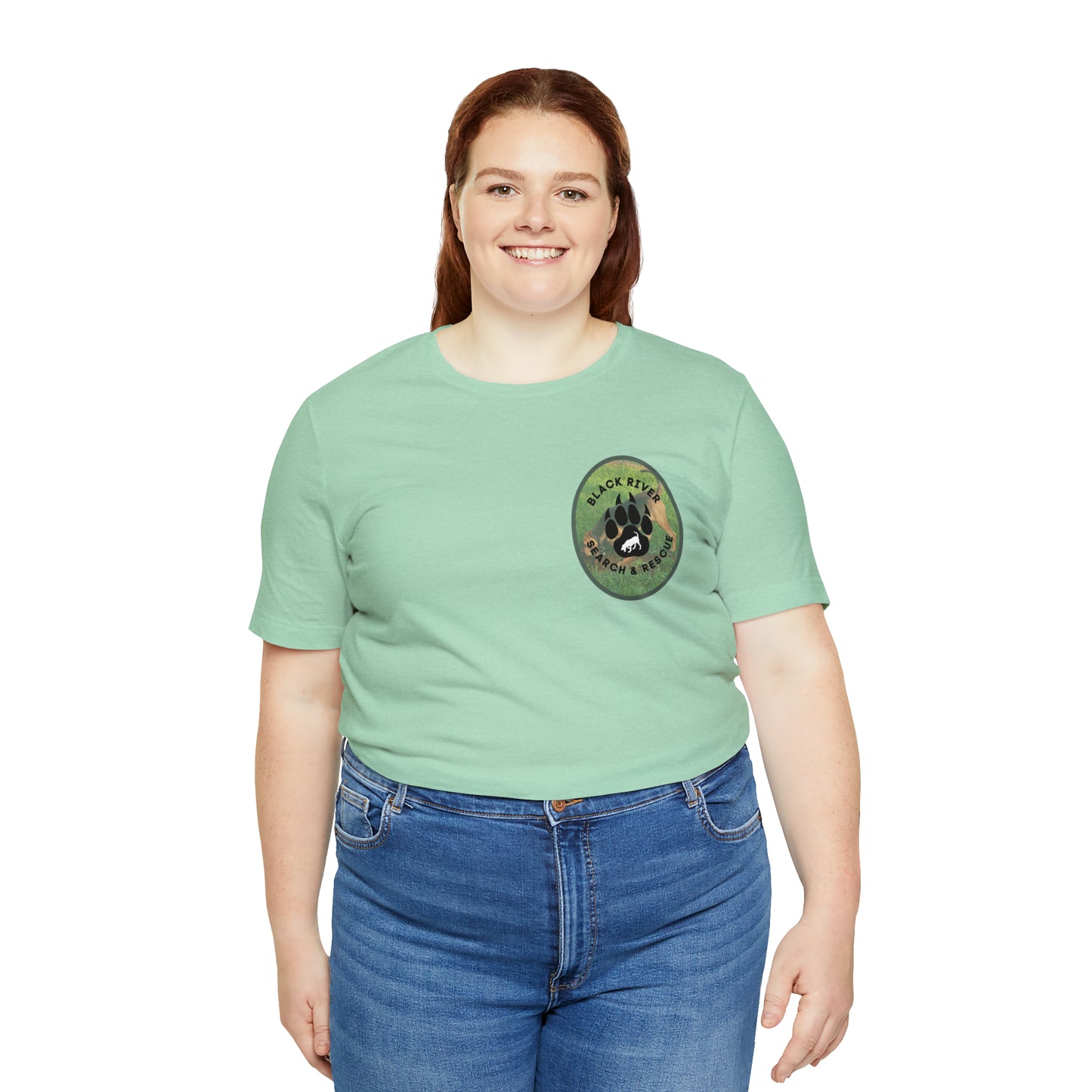 Black River Search & Rescue Logo with Lucy Unisex Jersey Short Sleeve Tee