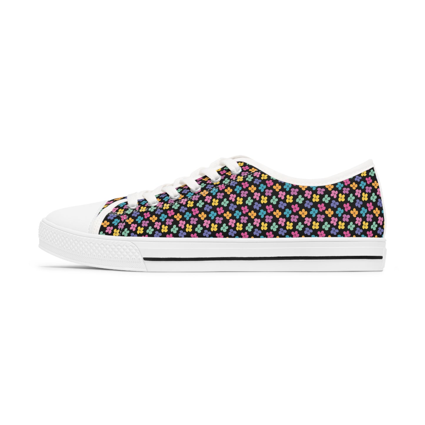 Multicolor Flower Black Women's Low Top Sneakers