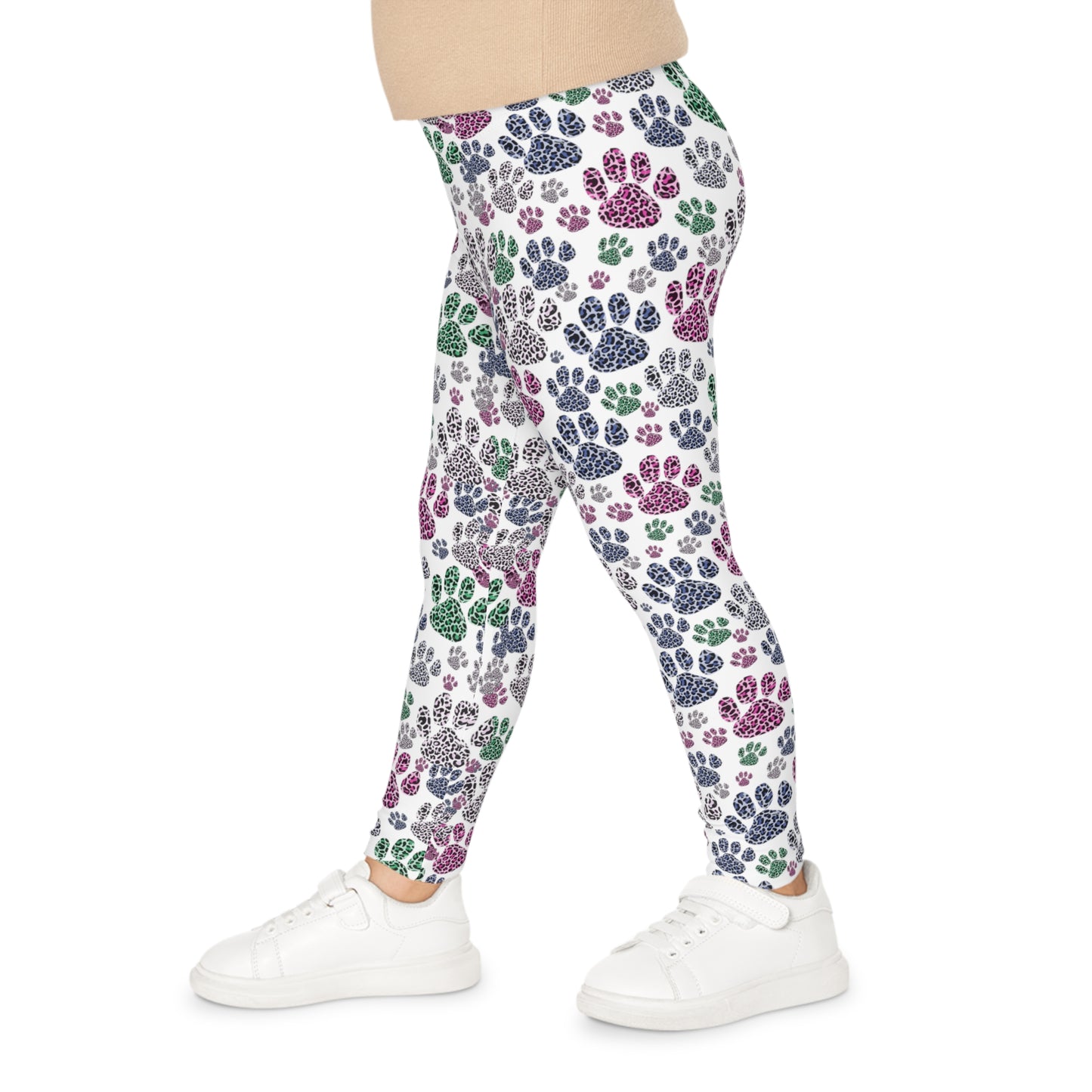 Girls colorful leopard paw print leggings. Cute paw prints for any cat or dog lover.