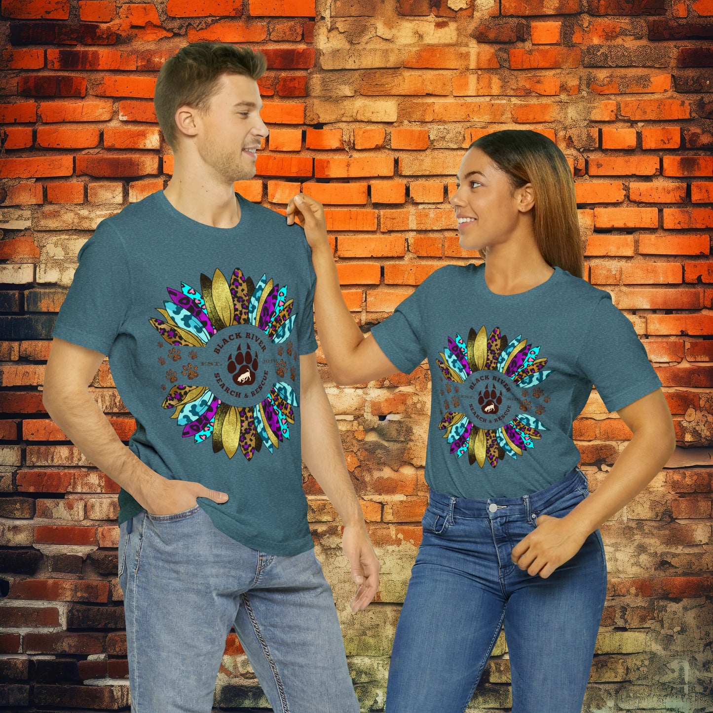 Black River Search & Rescue Logo Multicolor Sunflower Unisex Jersey Short Sleeve Tee