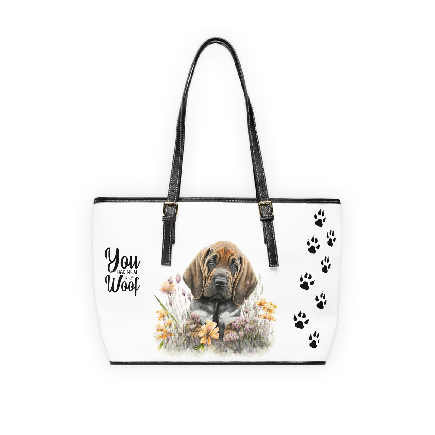 Bloodhound Puppy Leather Shoulder Bag two bloodhound puppies and You Had Me at Woof