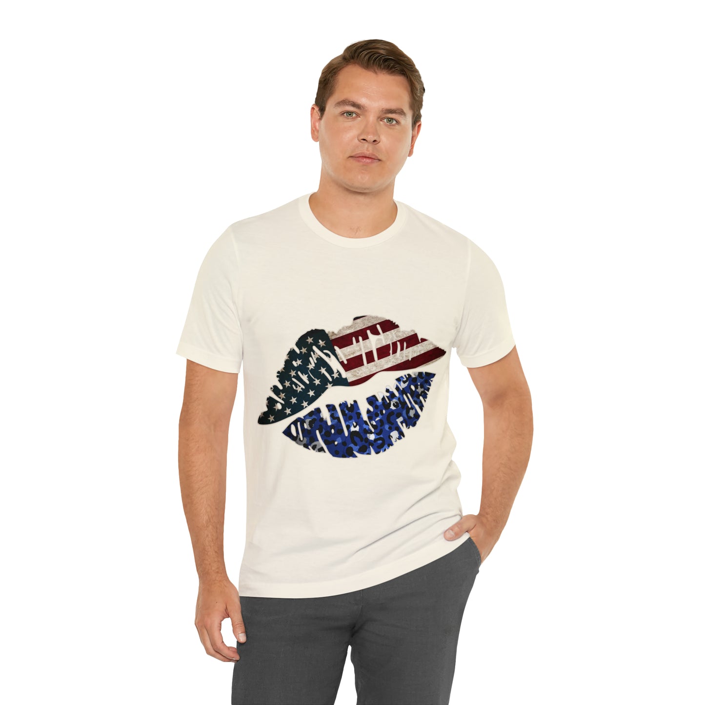 American Flag Lips 4th of July Unisex Jersey Short Sleeve Tee Patriotic Retro