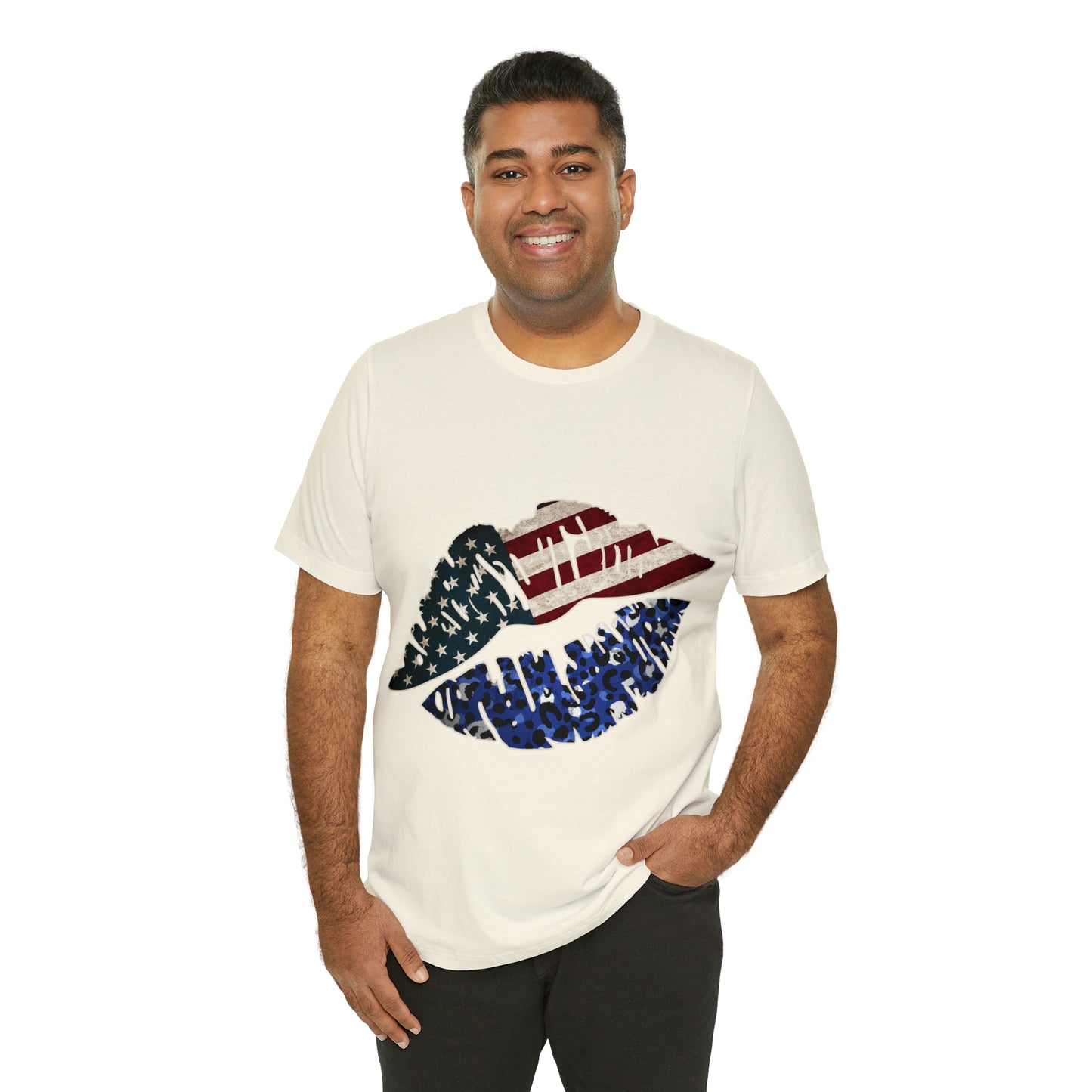 American Flag Lips 4th of July Unisex Jersey Short Sleeve Tee Patriotic Retro
