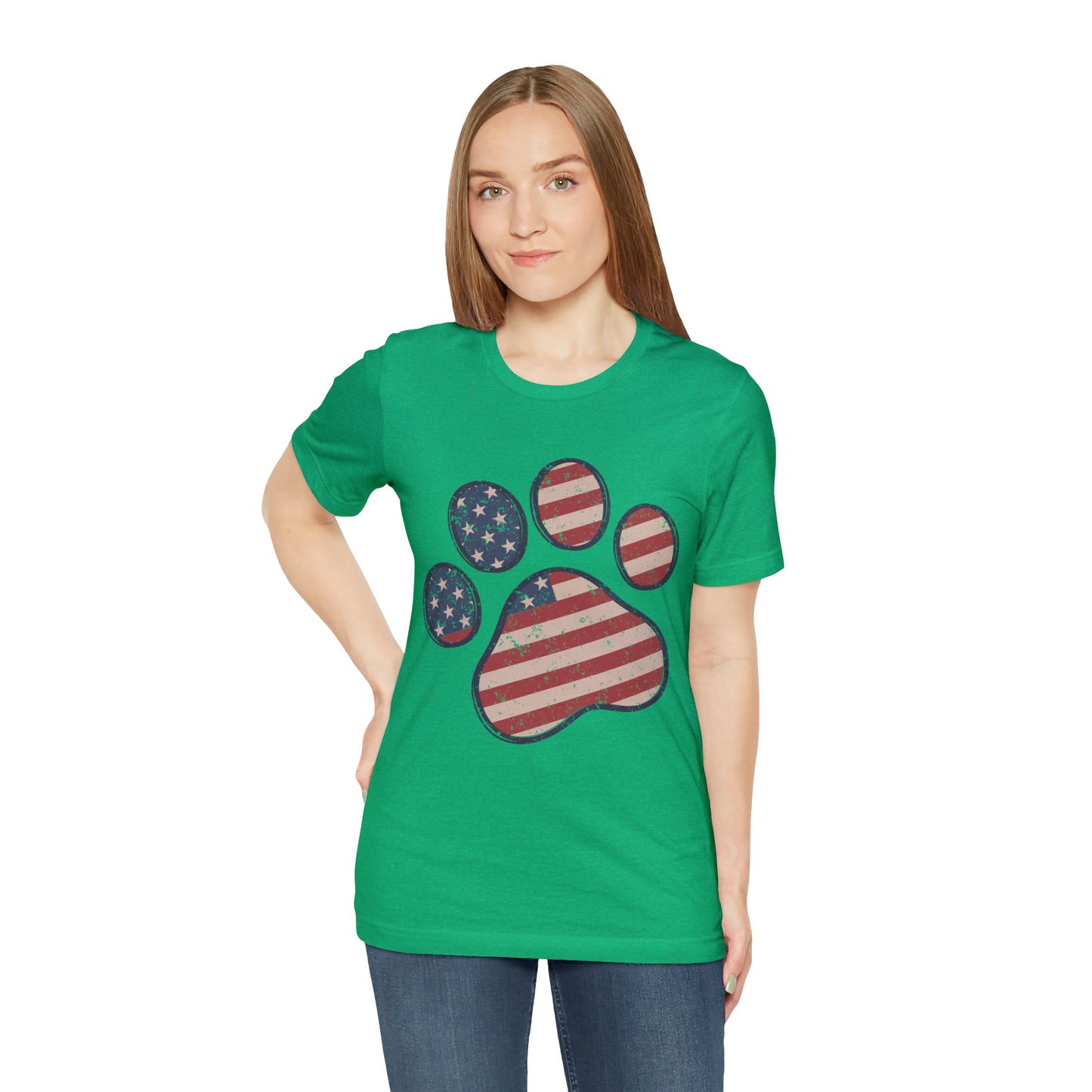 4th of July Pawprint Unisex Jersey Short Sleeve Tee Patriotic American Flag