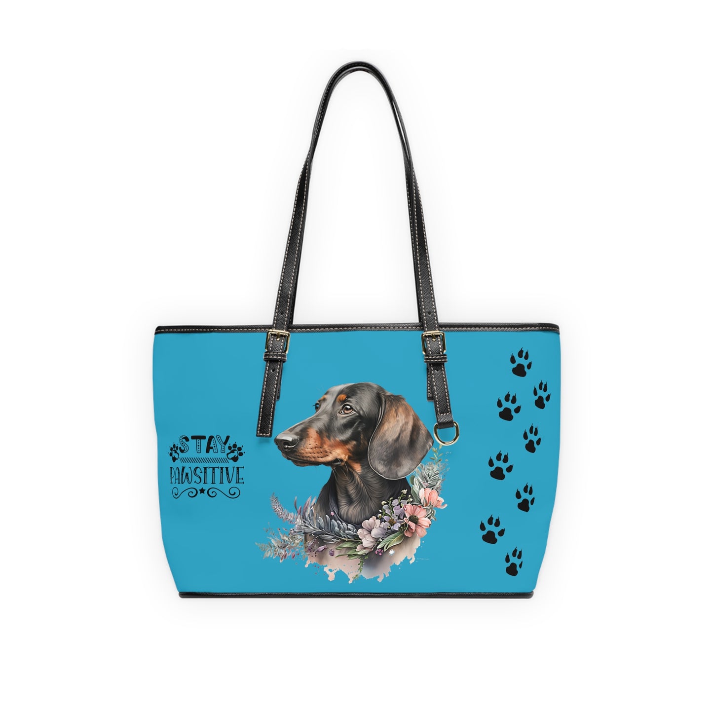 Turquoise Dachshund Leather Shoulder Bag You Had Me at Woof Stay Pawsitive